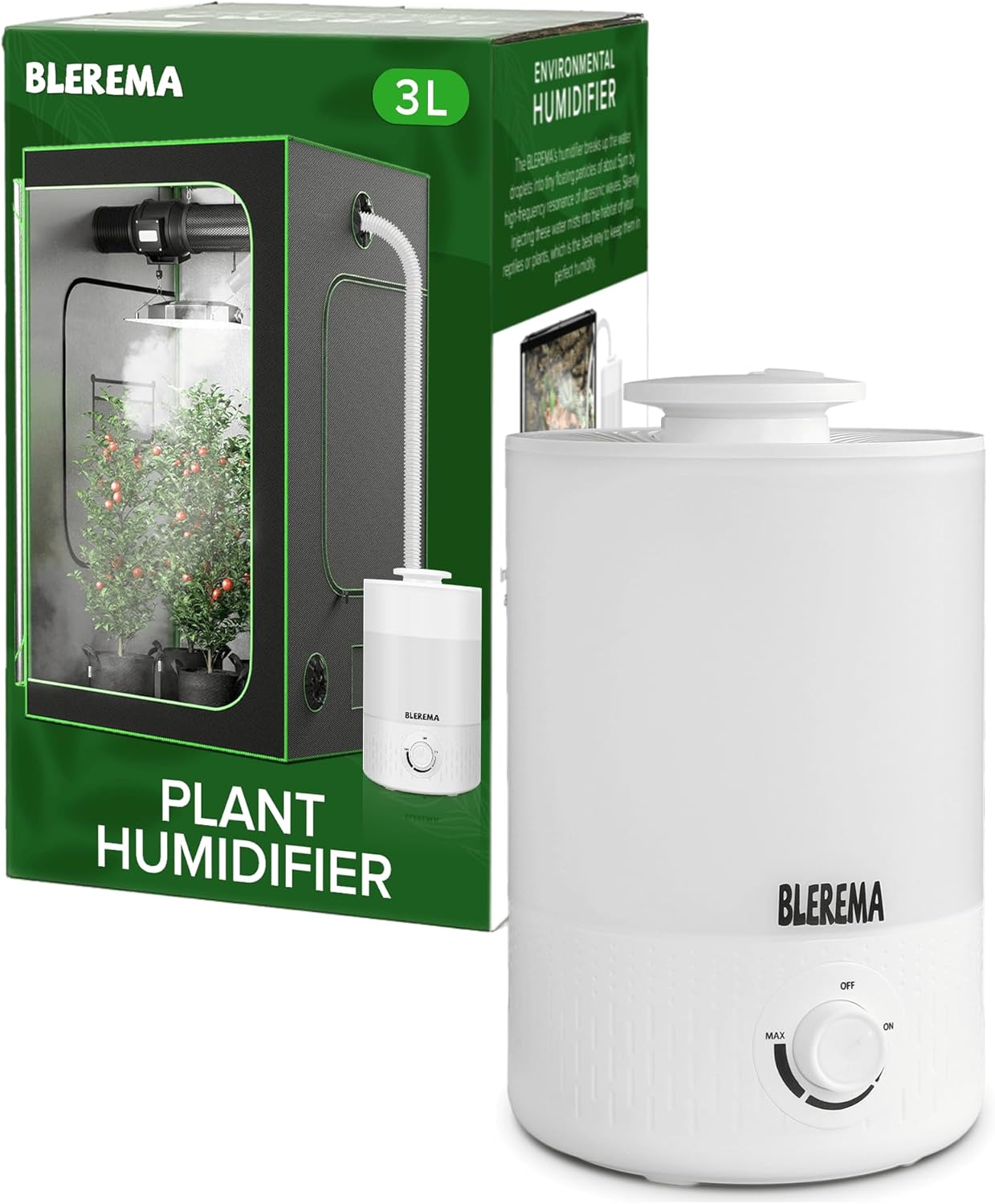 3L No Leak Plant Humidifiers for Grow Tent Greenhouse and Grow Room, Top-Fill, Auto Shut Off, with Extendable Targeting Hose Perfect for Indoor Plant Care and Humidity Control (Single Dual Fog Output)
