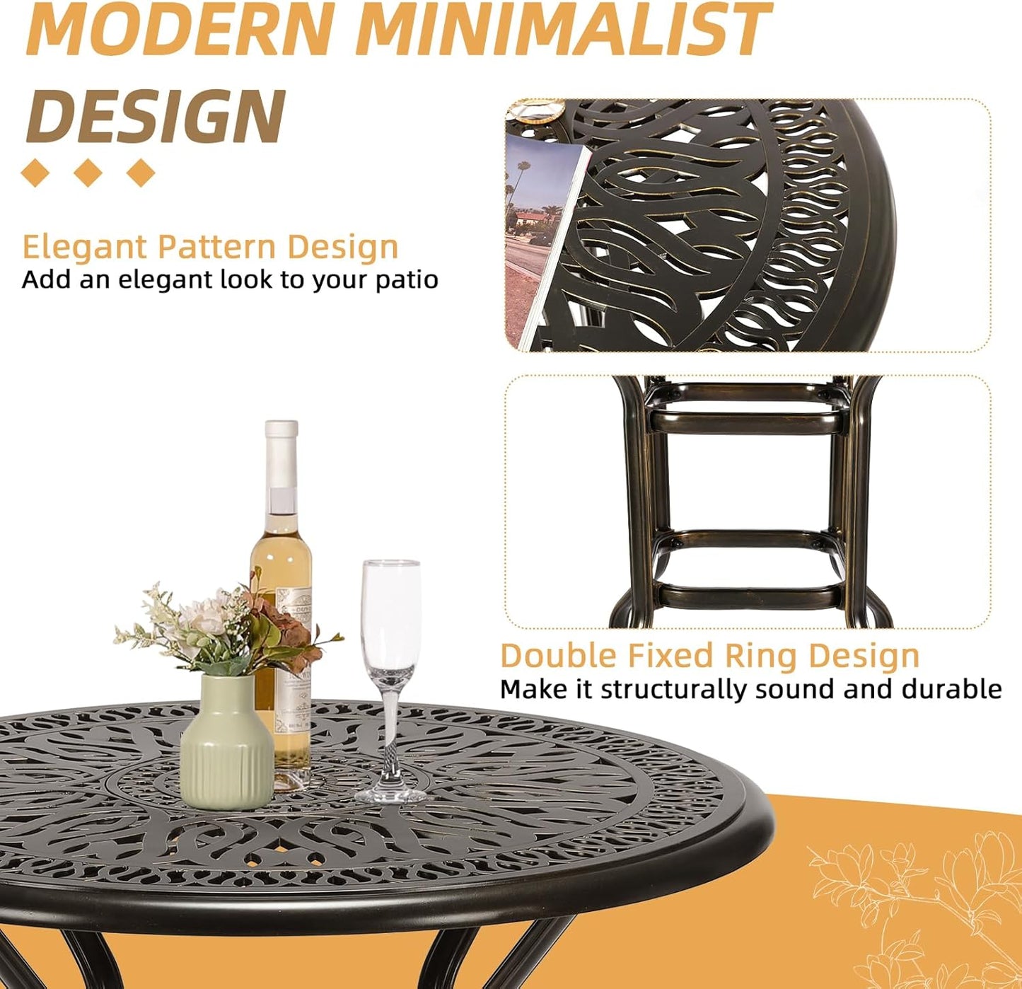 3 Pieces Patio Swivel Bar Set, Patio High Top Bar Table and Chairs Set, All-Weather Cast Aluminum High Swivel Bar Stools Chair Set of 2 and 35.4" Table, Patio Bistro Set for Garden,Balcony