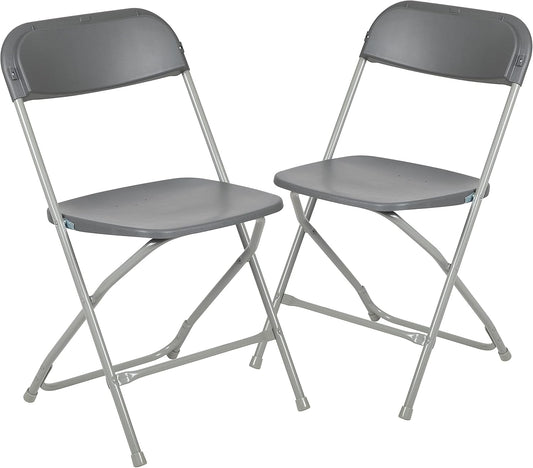 Flash Furniture Hercules Series Plastic Folding Chair - Grey - 2 Pack 650LB Weight Capacity Comfortable Event Chair-Lightweight Folding Chair