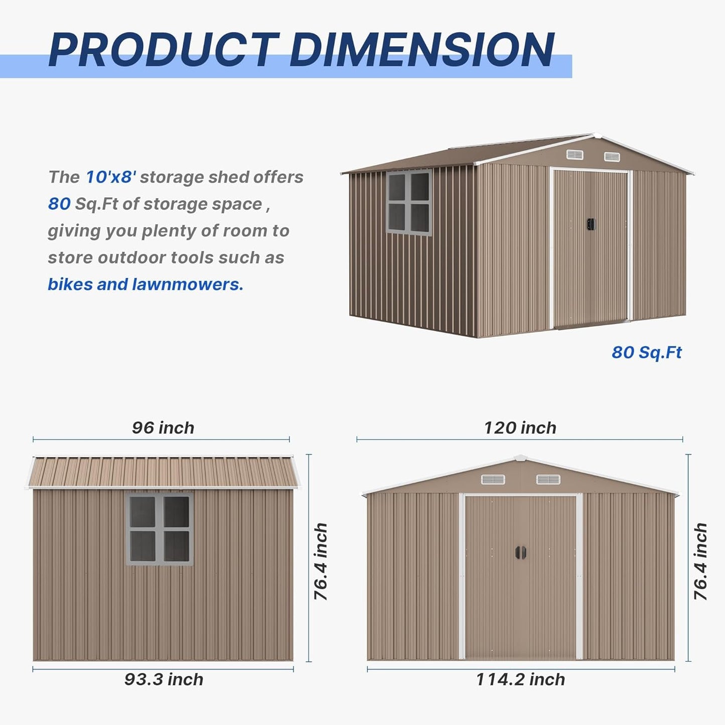 10FT x 8FT Metal Outdoor Storage Shed,Garden Sheds & Outdoor Storage w/Lockable Sliding Doors & Air Vent,Metal Shed for Backyard,Garden,Patio,Lawn