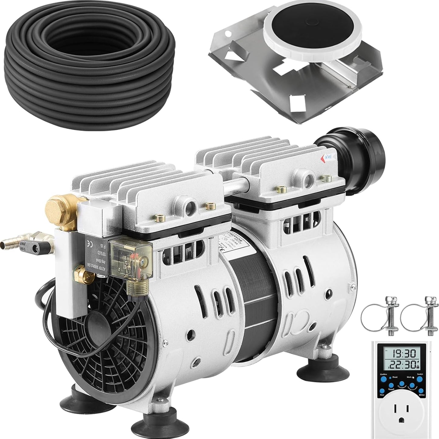 Pond Aerator, 4.7 CFM for Pond and Lakes About 1-2 Acres, 1/2 HP Compressor + 100 Feet Air Hose + 1 Diffuser + Timer, Aeration Pumps Kit for Deep Water Oxygen Circulation