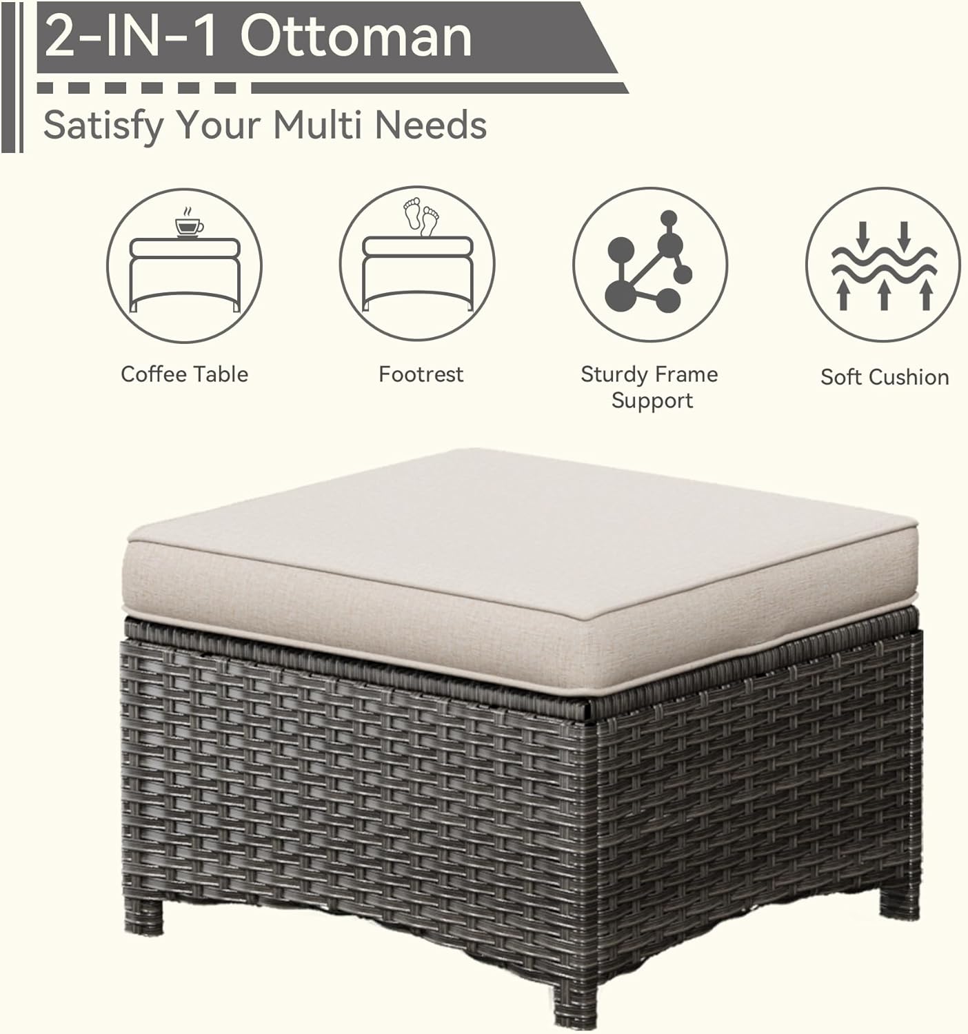 5 Piece Outdoor Patio Furniture Set Wicker Conversation Set Swivel Rocking Chairs with Side Table and Ottomans for Backyard, Porch, Deck, Beige