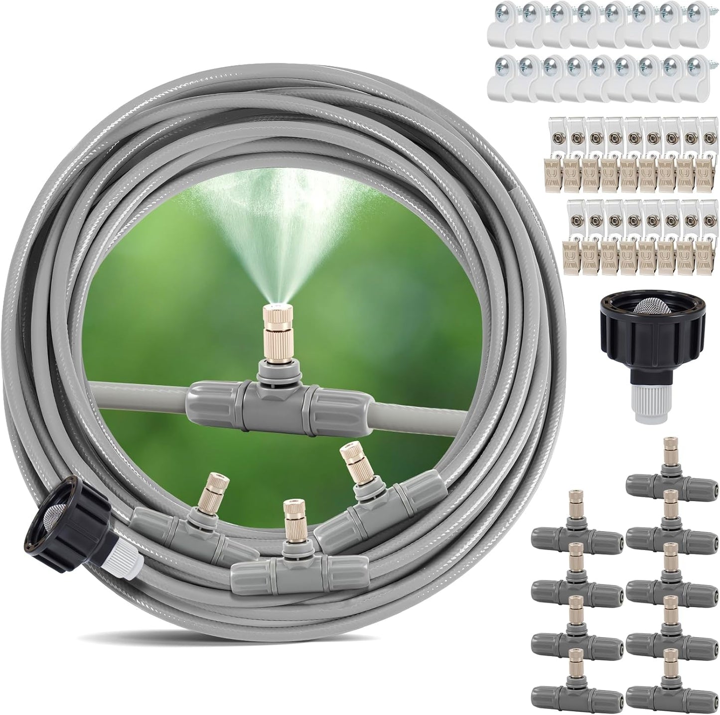 45 Pcs GILBEST Misting Cooling System, Outdoor Misting System for Patio, 40 FT Misting Line Plastic Adapter, Outdoor Mister System for Patio, Garden, Trampoline, Greenhouse