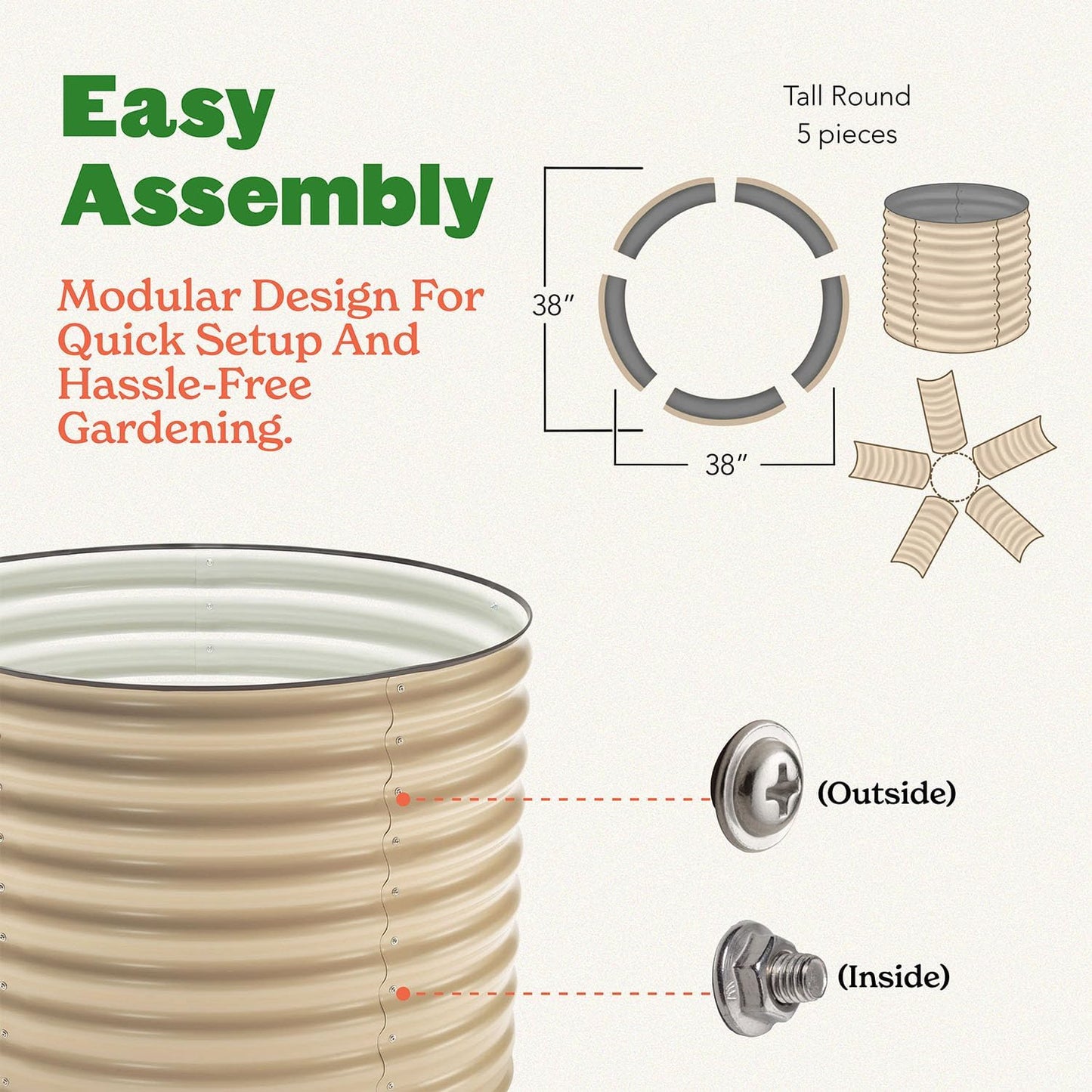 Epic Gardening 5-in-1 Modular Galvanized Raised Garden Bed Kit, 30" Short Metal Planter Box, Durable Aluzinc Steel Raised Garden Bed Outdoor for Vegetables, Herbs, Flowers & Fruits - Round Light Clay