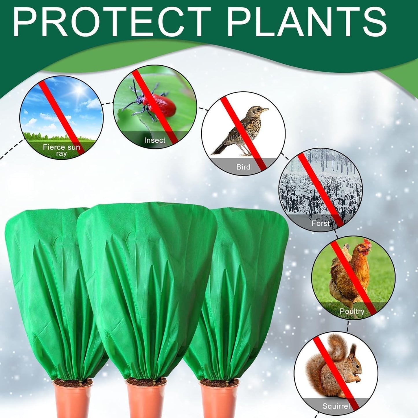 8 Pcs Plant Covers Frost Protection Bag 39.3" x 39.3" Winter Reusable Plants Jacket with Drawstring Shrub Protection Wraps Bags Frost Blanket for Winter Outdoor Garden Plants