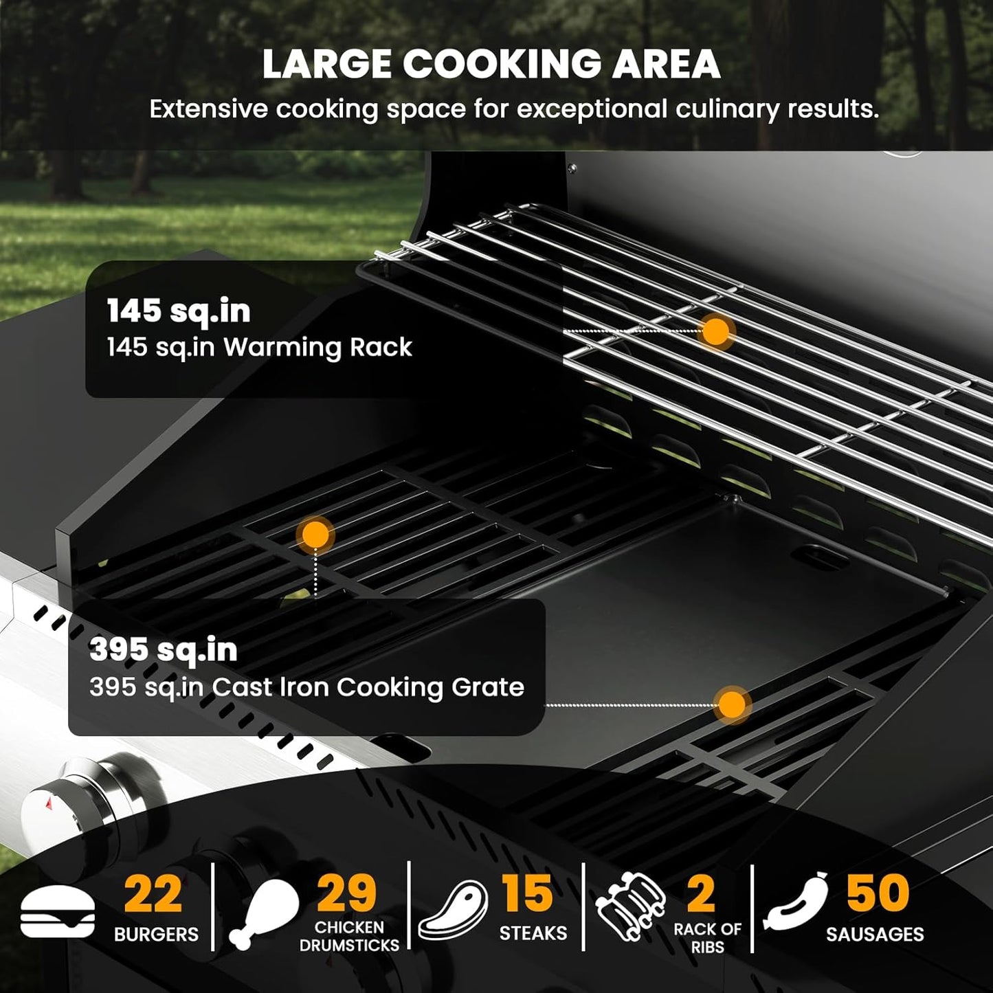 G41 Gas Grill,4-Burner Gas BBQ Grill with Side Burner, Porcelain-Enameled Cast Iron Grates, Baking Pan, 42,000 BTU Stainless Steel Propane Grill for Outdoor Cooking and Patio Barbecues