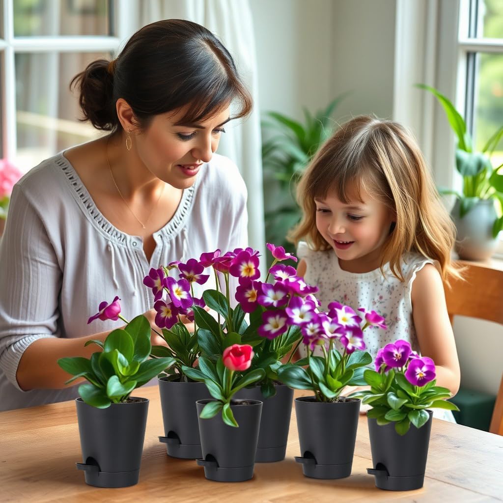 12 Pack 4 Inch Self Watering Plant Pots with Drainage and Saucers，Plastic Flower Pots for Indoor and Outdoor Plants, Nursery Planters for Houseplants and Herbs Black, 4 inch 12pcs