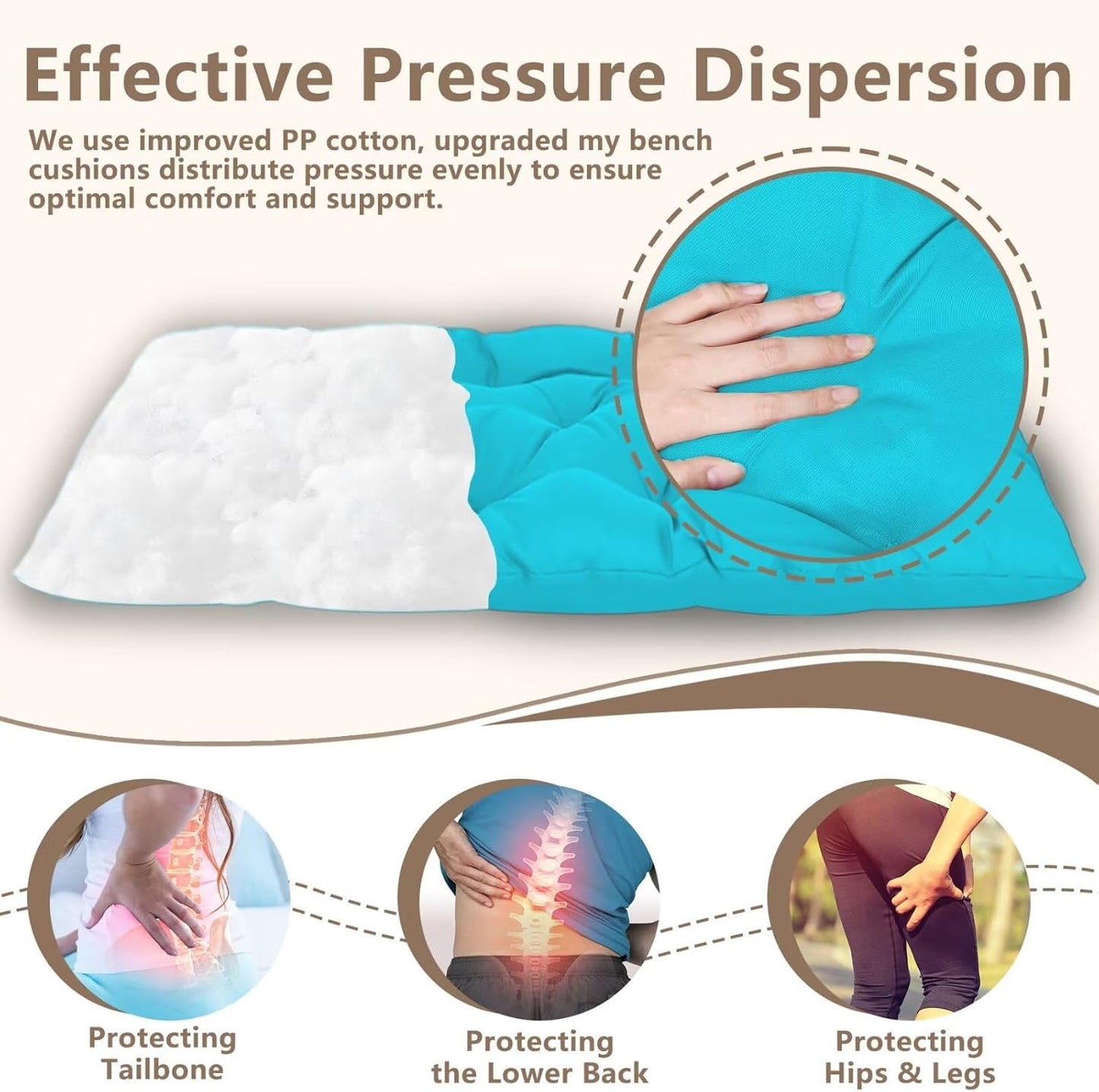 47.3 in Waterproof Indoor/Outdoor Garden Bench Seat Cushions，Thicken Patio Bench Soft Rocking Chairs Pad Lounger Seat for Wicker Loveseat Settee（47.3 X 19.6 X 3.9 in Turquoise）