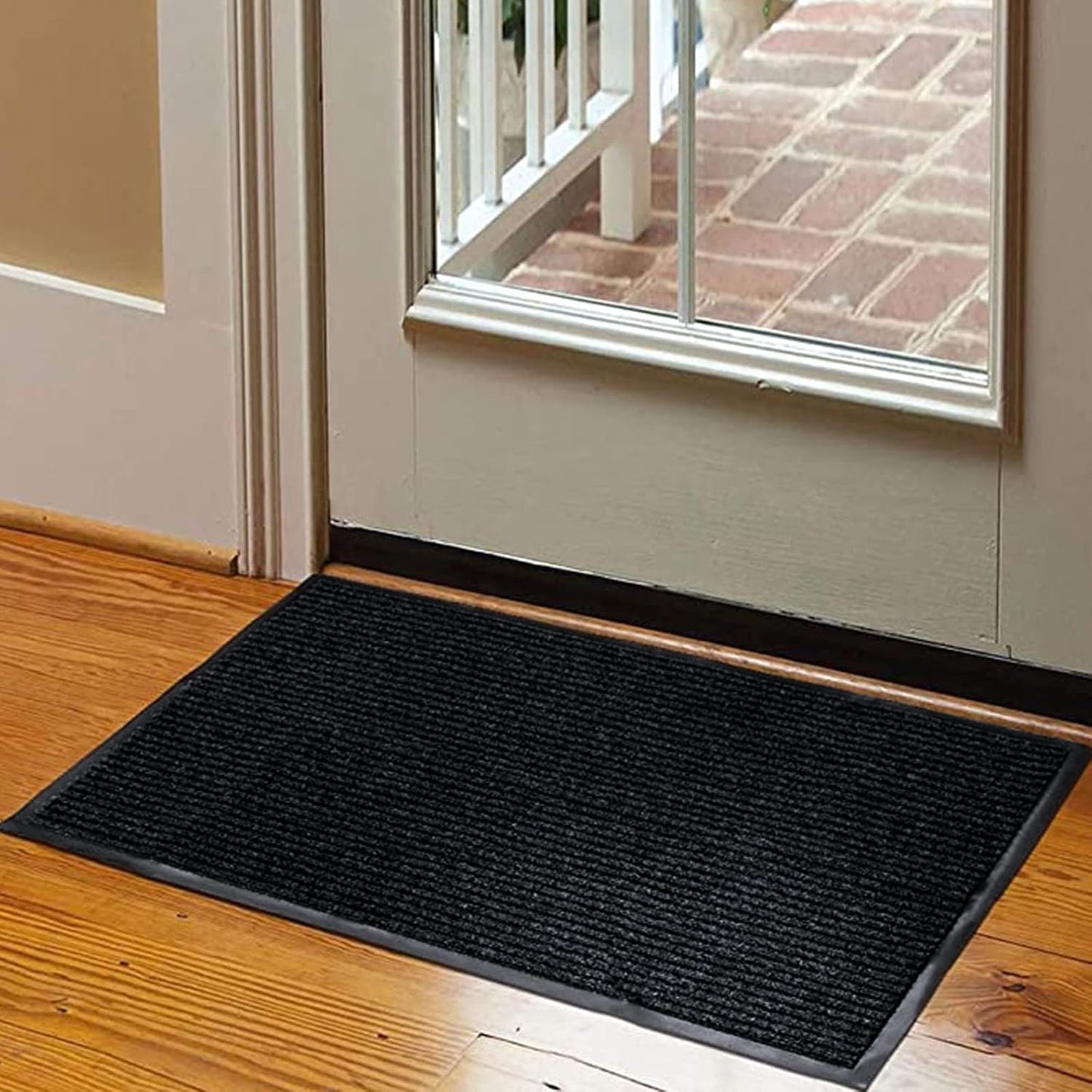 fani Heavy Duty Large Outdoor Indoor Entrance Doormat Waterproof Low Profile Entrance Rug Front Door Mat Patio Anti-Skid Rubber Back, 35x60 inch (Jet Black)