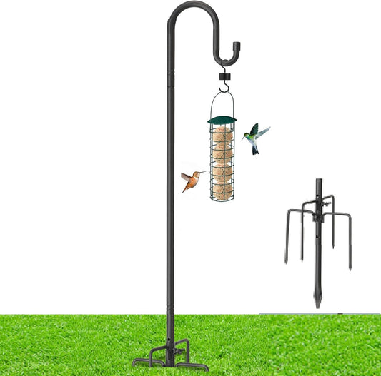 78 Inch Extra Tall Shepherd Hooks for Outdoors, Heavy Duty Metal Garden Hooks for Hanging Plants, Bird Feeders, Lanterns – Rust-Proof Steel with 5 Fork Base, Black