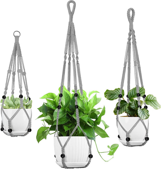 3 Pack Macrame Plant Hanger - 35"/29"/23" Different Sizes, Hanging Planter Basket Flower Pot Holder for Indoor Outdoor, Boho Home Decor, Gray (POTS NOT Included)
