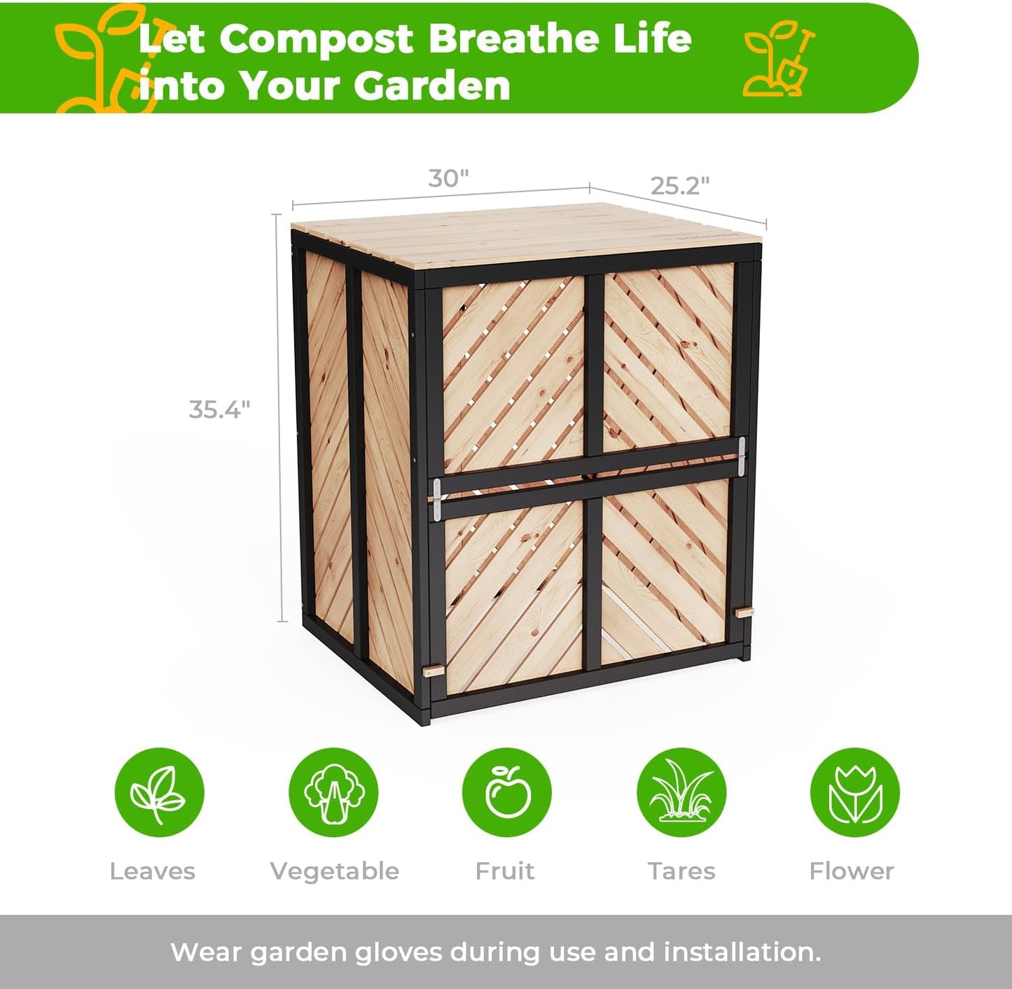 115 Gallon Solid Wood Composter, Outdoor Compost Bin with Pull-Out Door and Flip-Top Lid, Heavy Duty Composting Bin for Outside Backyard, Garden, Patio, Natural