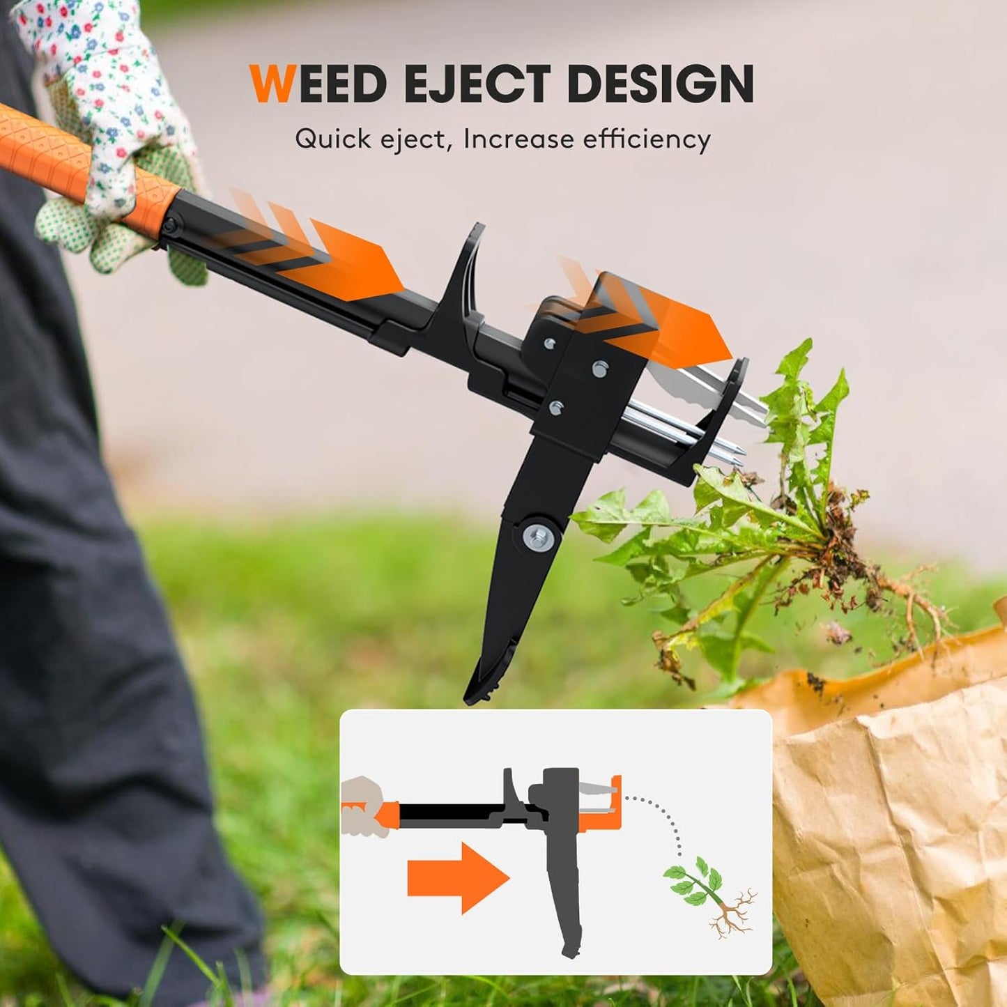 4-Claw Weed Puller Tool, 42" Stand Up Gardening Hand Weeding Tool, Upgraded Iron Claw Garden Weeder with D-Handle, Root Weeder Tool with Weed-Eject Design - Standing up Mowing is Easier
