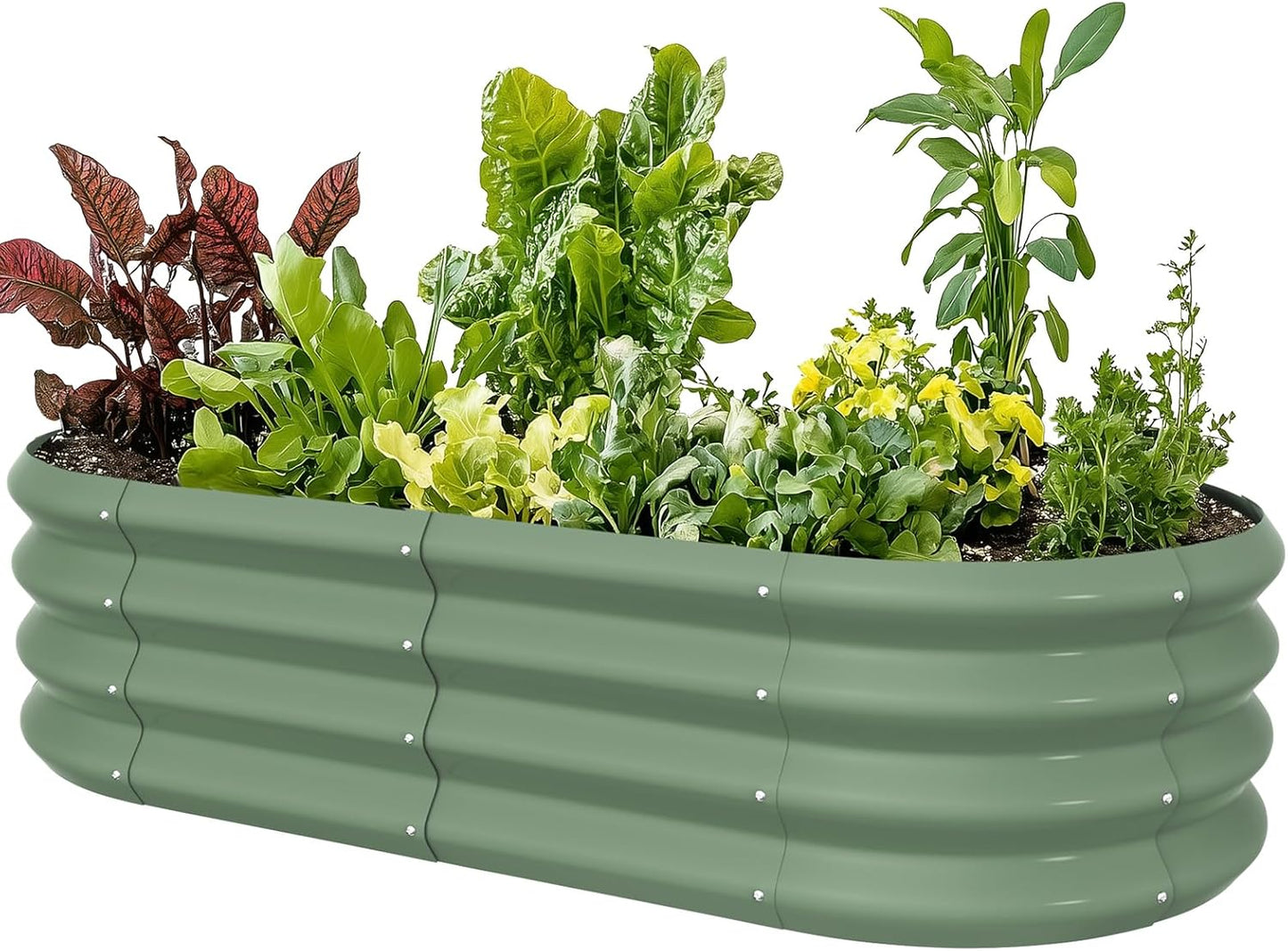 4x2x1ft Oval Galvanized Raised Garden Bed Outdoor 9-in-1 Large Metal Modular Planter Box Raised Beds for Gardening,Vegetables,Fruits,Flowers & Herbs (Green)