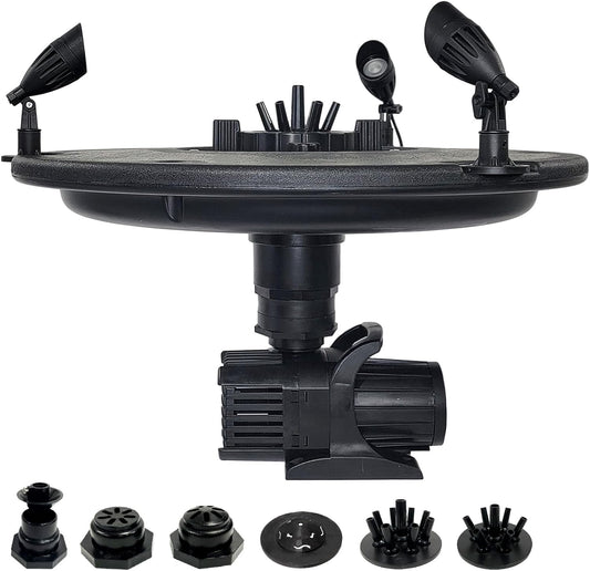 HALF OFF PONDS Floating Fountain – 1/2 HP Pond Aerator, 100' Cord – 6,100 GPH Water Pump – 9 Spray Patterns - Color-Changing LED Lights - for Ponds & Water Gardens