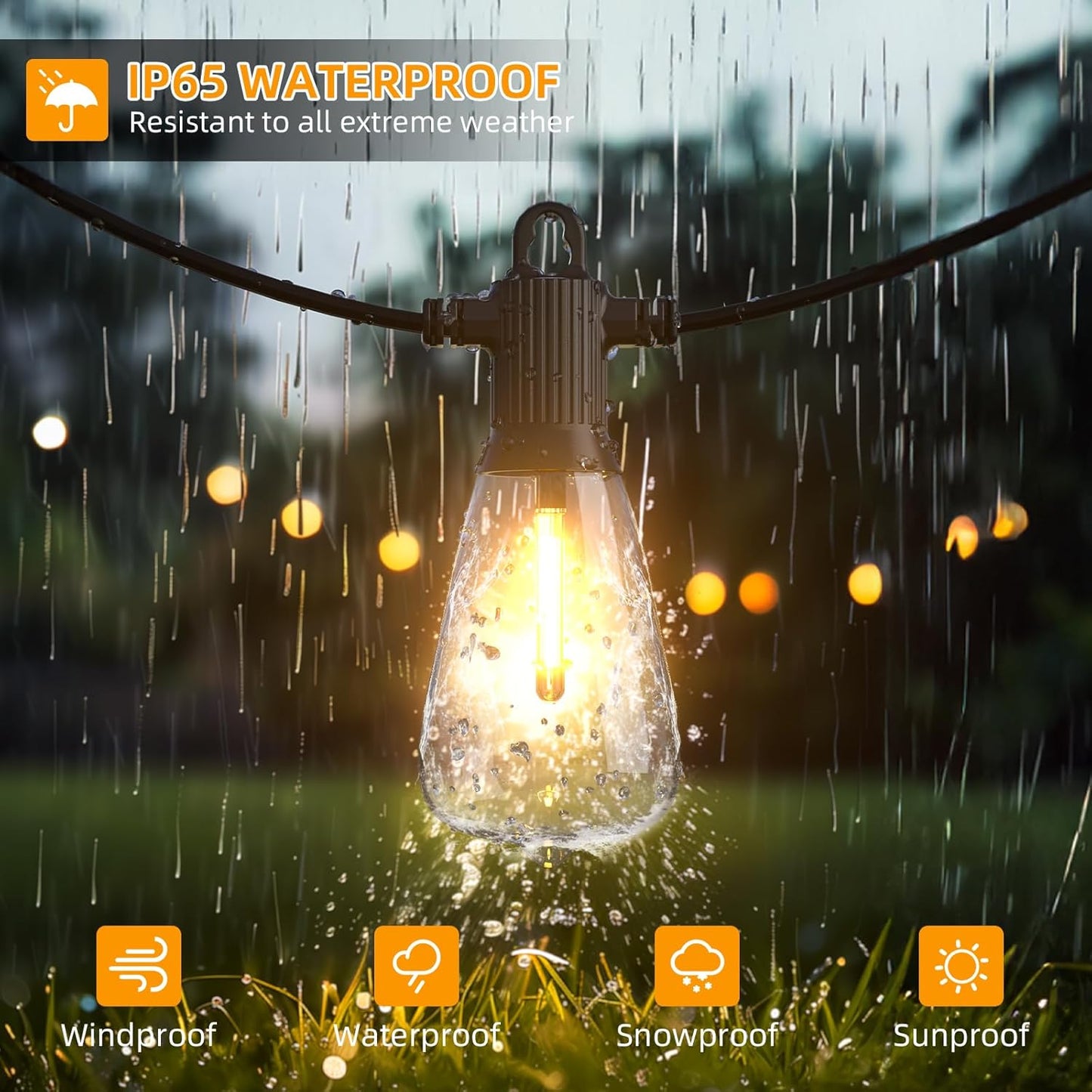 FOOMAN LED Outdoor String Lights, 100FT Outside Waterproof Patio Lights with 50+3 Shatterproof ST38 Edison Bulbs, 2700K Warm White Hanging Light, Dimmable Light for Back Yard Porch Party Gezebo