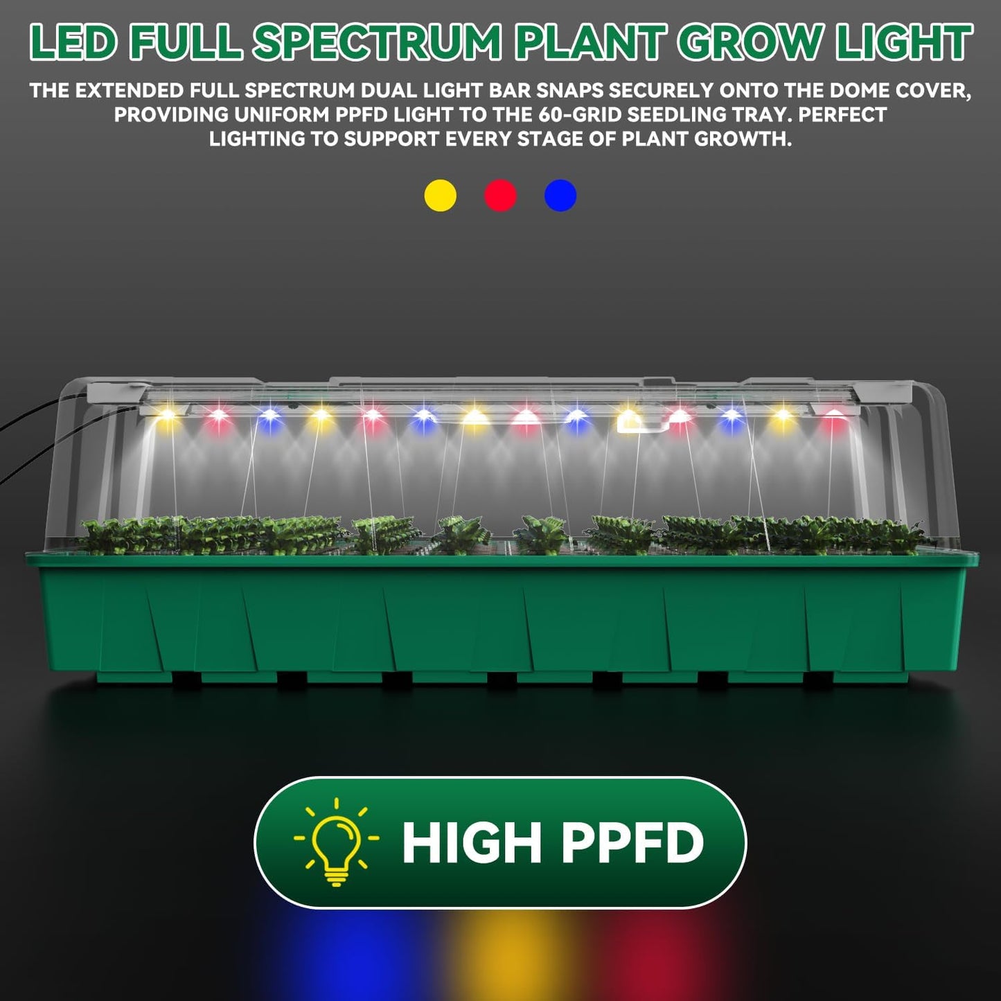 120 Cell Seed Starter Tray, Seed Starter Kit with Growth Light, 3.54-inch Humidity Dome Seedling Germinatio Starter Kit, Indoor Seed Germination Tray for Plant Reproduction and Seed Initiation.