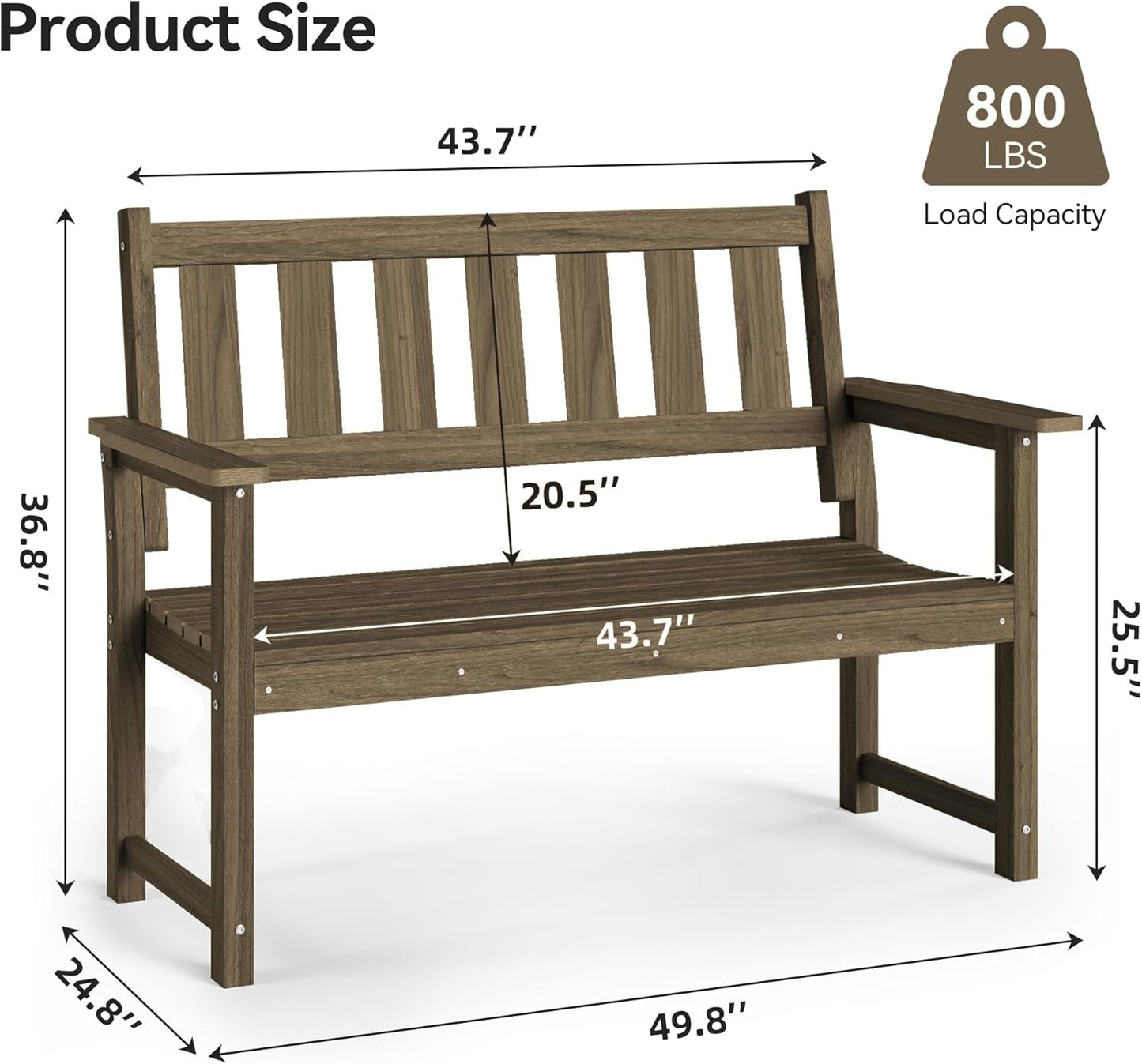 HDPE Memorial Bench – 50'' Weatherproof Durable Outdoor Bench, 2-Person Park Bench, Easy to Move, Multi-Purpose Design Ideal for Porch, Patio, Church, and School (Light Brown)