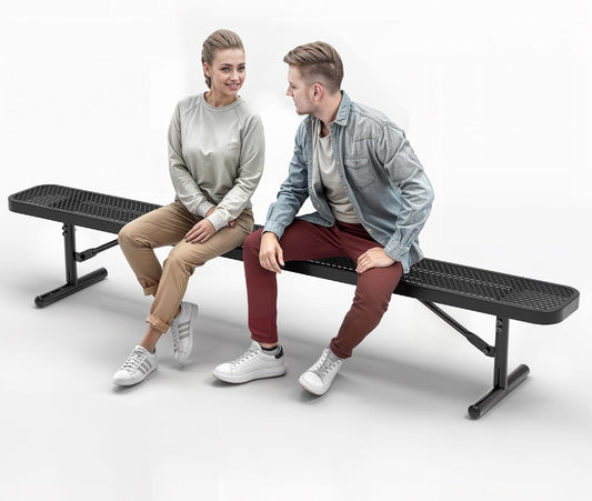Heavy-Duty Outdoor Metal Bench, Thermoplastic-Coated, Portable, Weatherproof, Commercial-Grade for Parks, Gardens, Patios, Stores & More (8 Ft - Portable, Black)