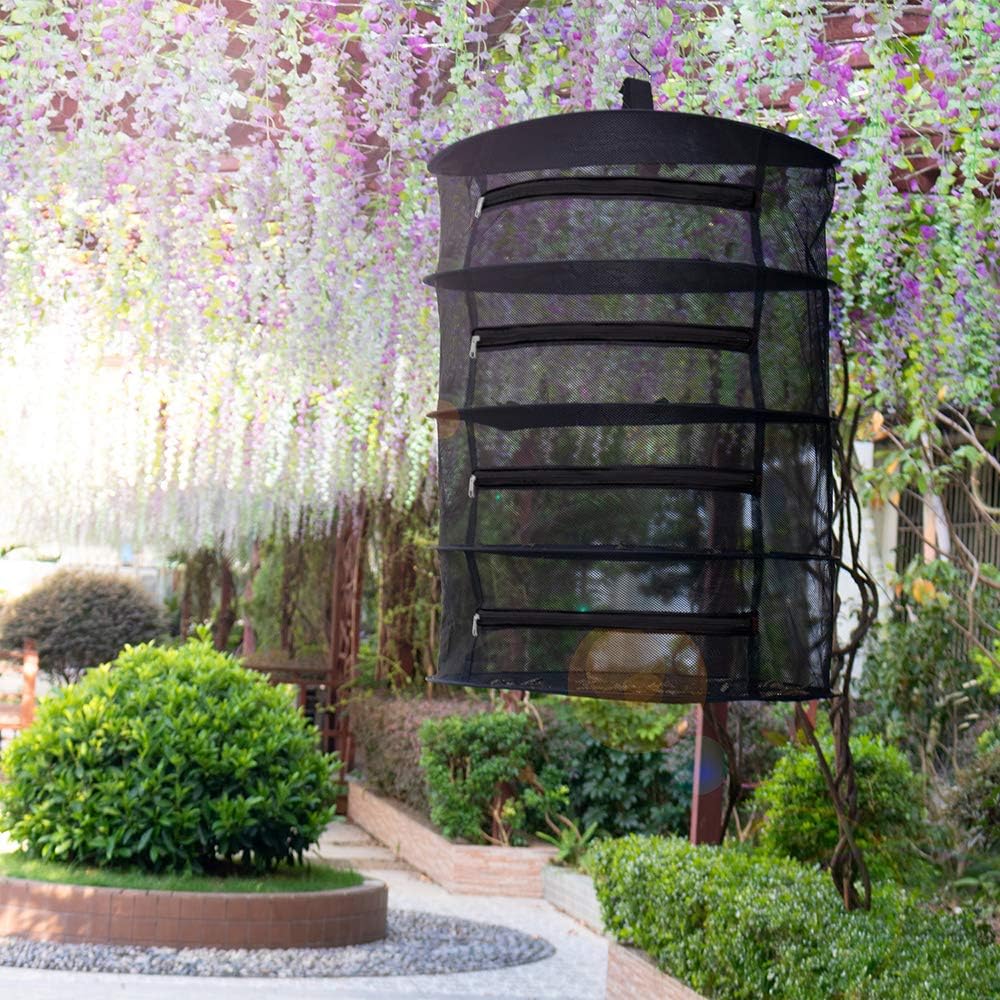 Desy & Feeci 4-Layer Herb Drying Rack - Collapsible Mesh Hanging Dryer Net for Herbs, Flowers, Tea, Fruits, and Vegetables - Includes S-Hook & Storage Bag (24" x 31")