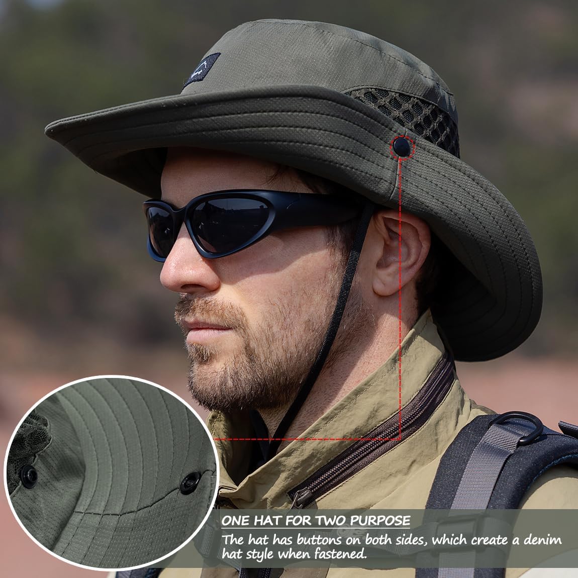 Fishing Hat, UPF50+ Wide Brim Sun Hat for Men Women, UV Protection Hiking Beach Bucket Hats Summer Safari Hat