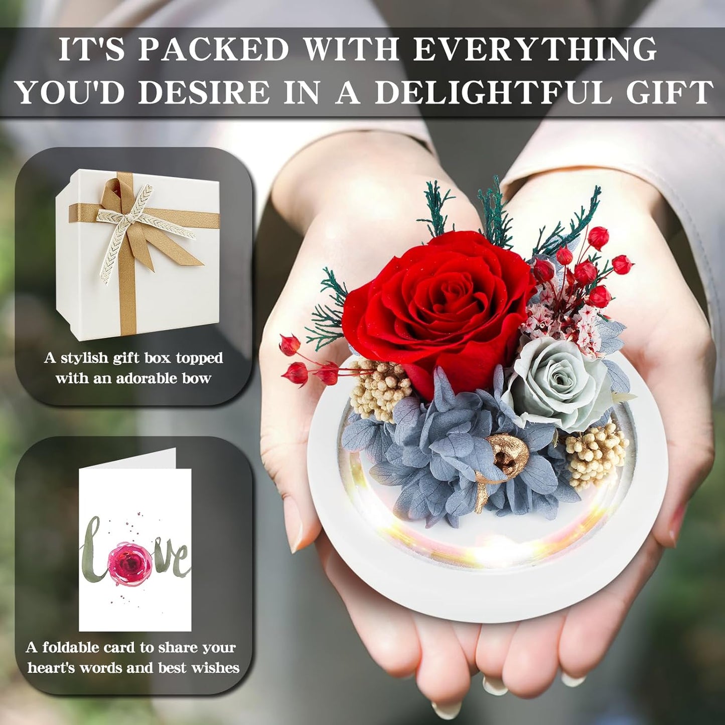 Flowers, Roses Gift – Fresh & Preserved Roses That Last Forever – Delivery to Show Love – Ideal Birthday Gift for Women, Unique for Mother’s Day & Christmas – Long-Lasting Forever Flowers
