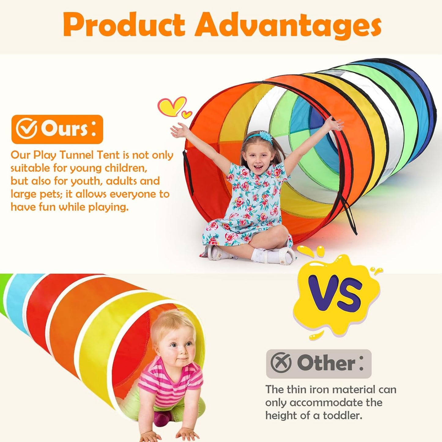 1 Pcs Giant 27.6 Inch Play Tunnel for Kids and Large Dogs Colorful Crawl Tunnel Toy for Toddlers with Breathable Mesh Game Tent Toy Girl Boy Gift