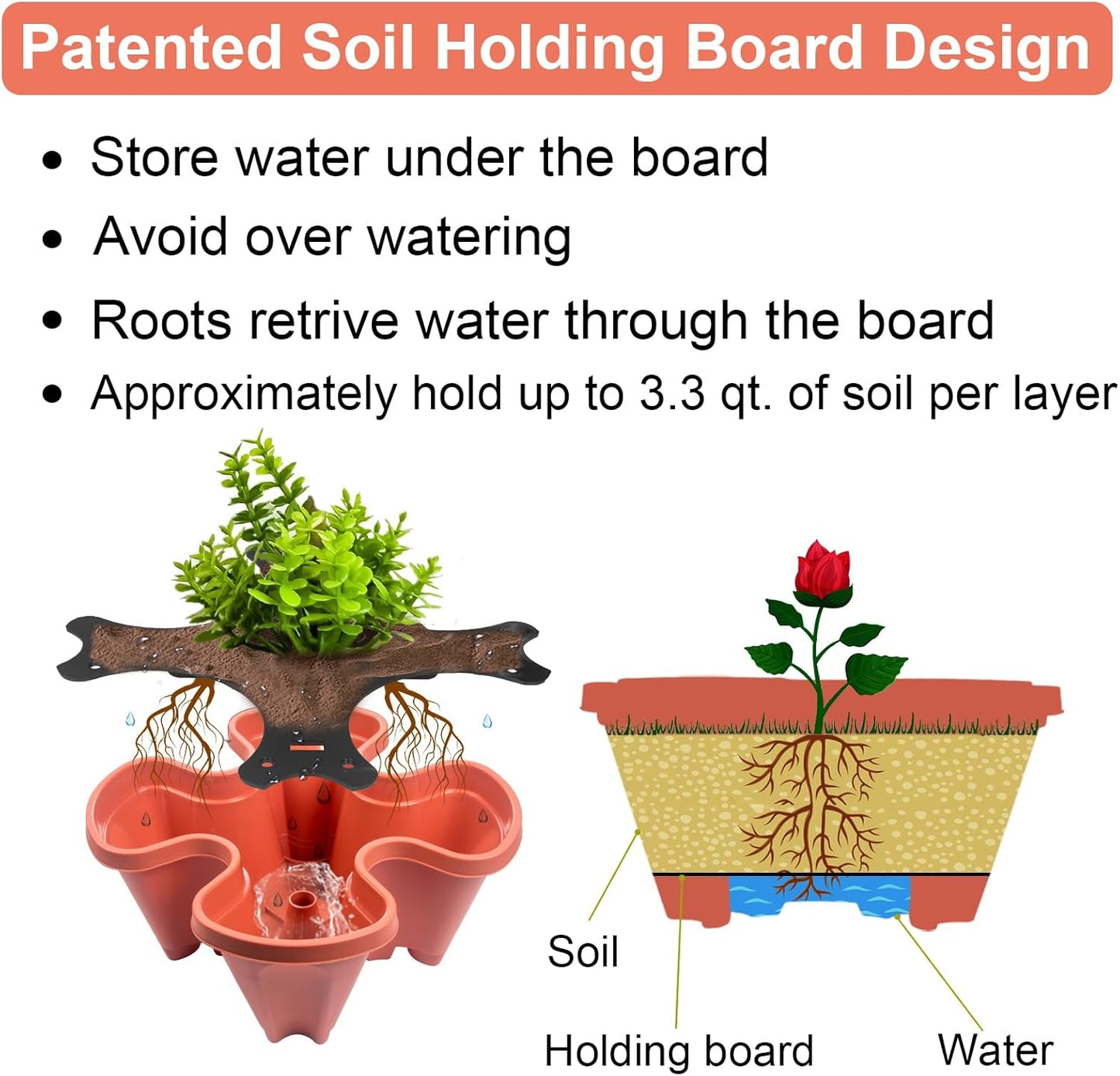 DUNCHATY Stackable Planters 4 Tier Vertical Garden Planting Tower Planters Strawberry, Herb, Flower, and Vegetable Planter Indoor Outdoor Gardening Pots with Removable Wheels and Tools