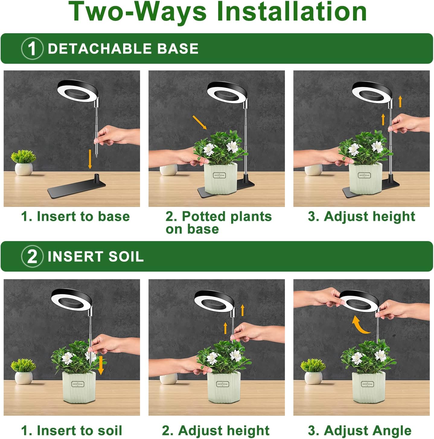 Grow Lights for Indoor Plants, Full Spectrum Plant Lights for Indoor Growing, Height Adjustable Halo Grow Light with Base, 3 Optional Spectrums, Auto Timer 3/9/12Hrs, 10 Brightness, 5 Pack