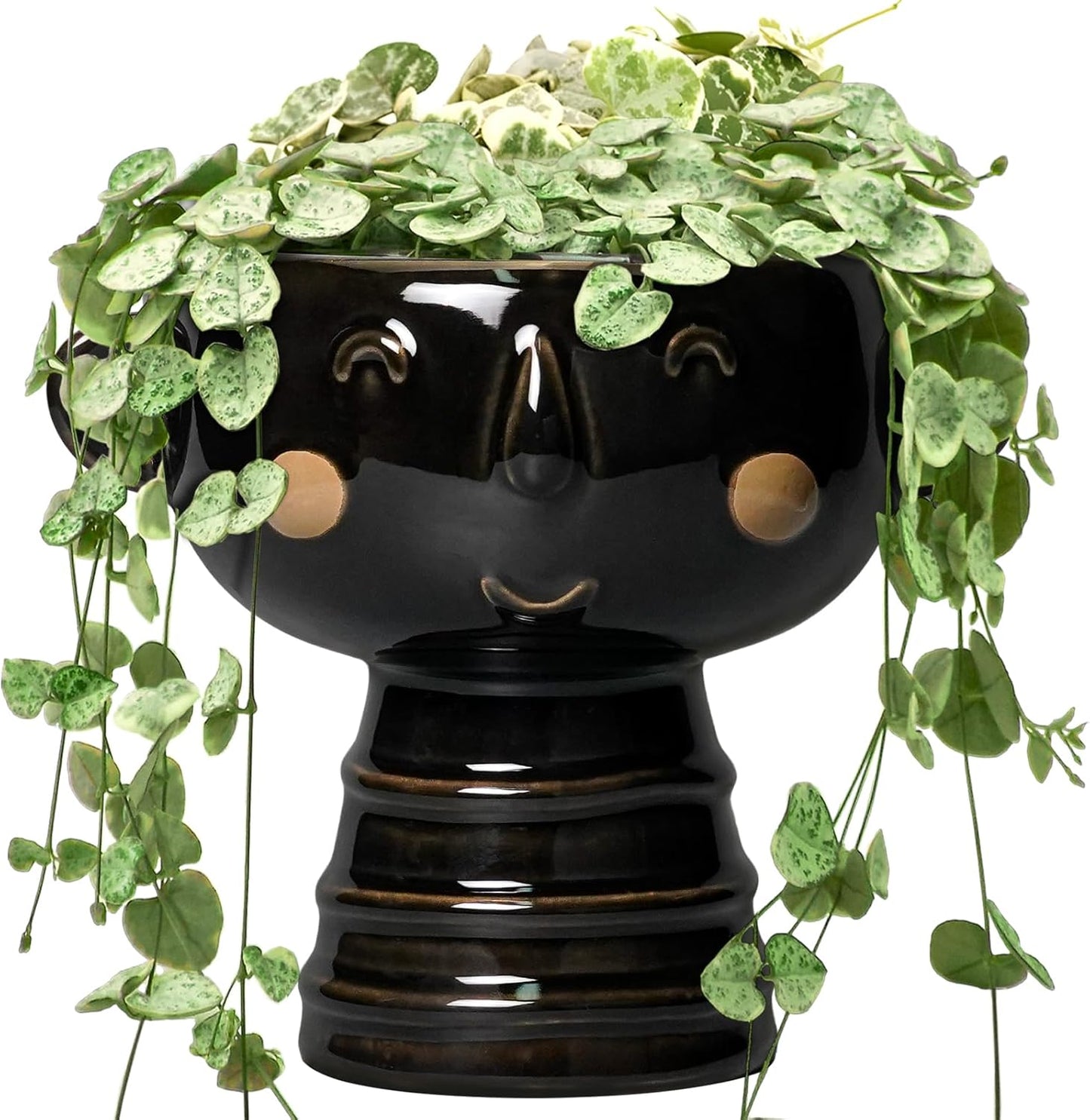 Face Planter - 7 Inch Ceramic Head Planters for Indoor Plants Outdoor, Cute Succulent Pots with Drainage Hole, Decorative Plant Pot, Home Office Room Decor, Black