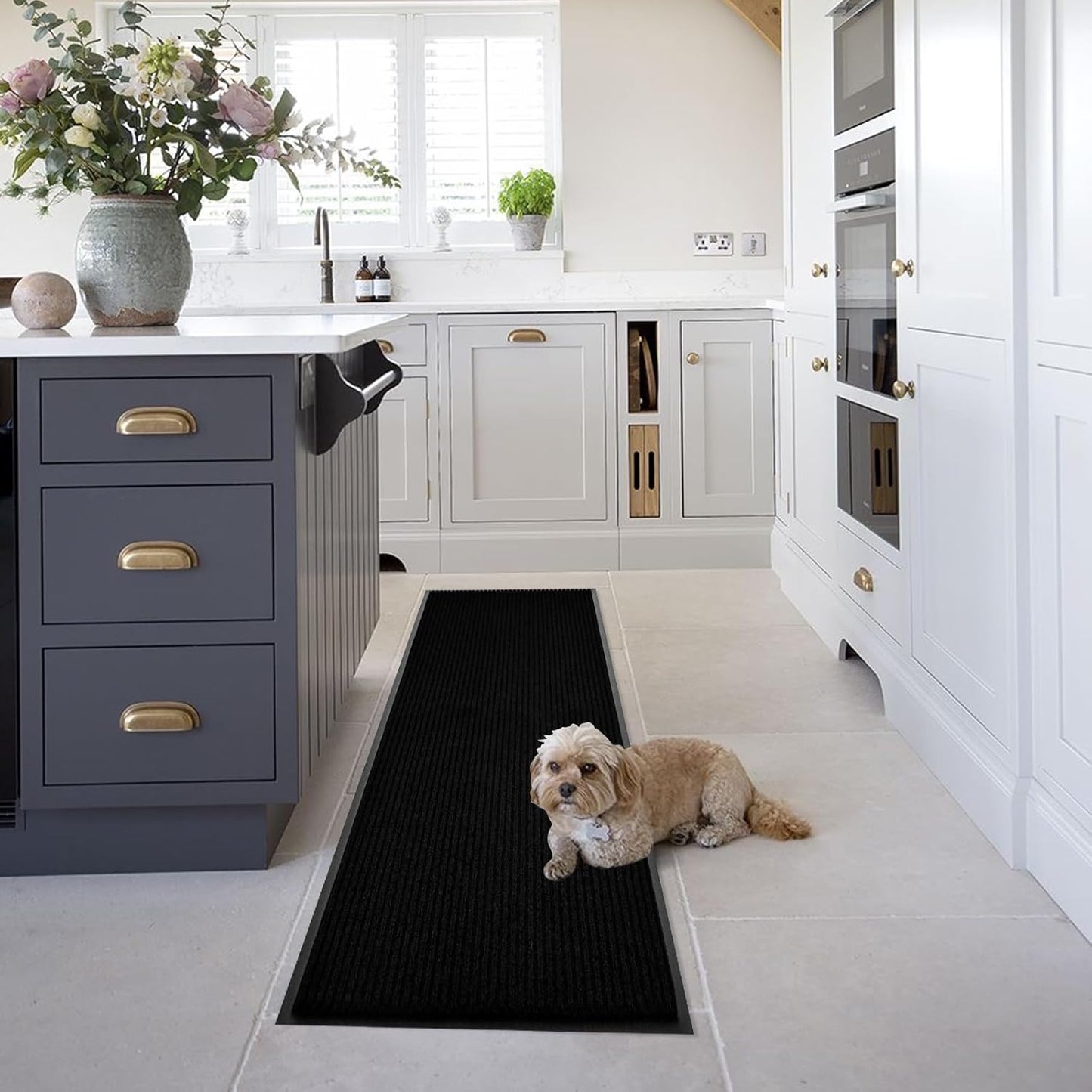 fani Heavy Duty Large Outdoor Indoor Entrance Black Doormat Waterproof Low Profile Entrance Rug Front Door Mat Patio Anti-Skid Rubber Back, 23x72 inch (Jet Black)