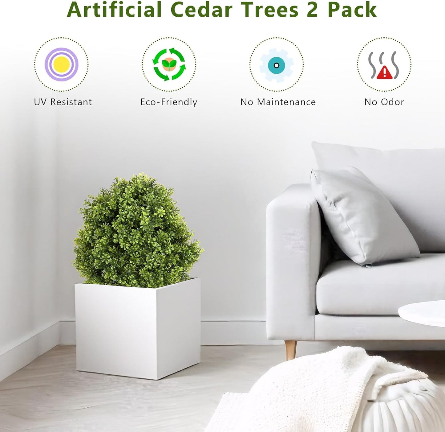 THE BLOOM TIMES 2ft Faux Boxwood Plants Outdoor Set of 2, Topiary Balls Artificial Outside Trees, 24" UV Resistant Fake Greenery Bushes & Shrubs for Front Porch Planter