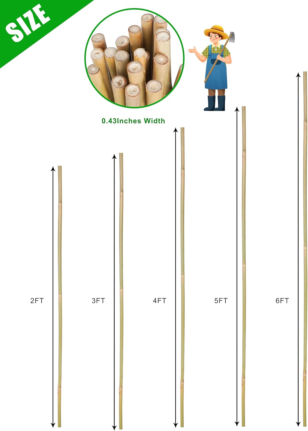 3ft Natural Bamboo Plant Stakes for Tomatoes, Beans, Flowers, Potted, Climbing Plants 25pcs
