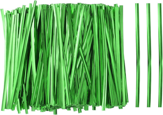 HARFINGTON 800pcs Bag Twist Ties 4" Reusable Plastic Metallic Twist Ties Wire Cable Ties for Party Bread Candy Cake, Green