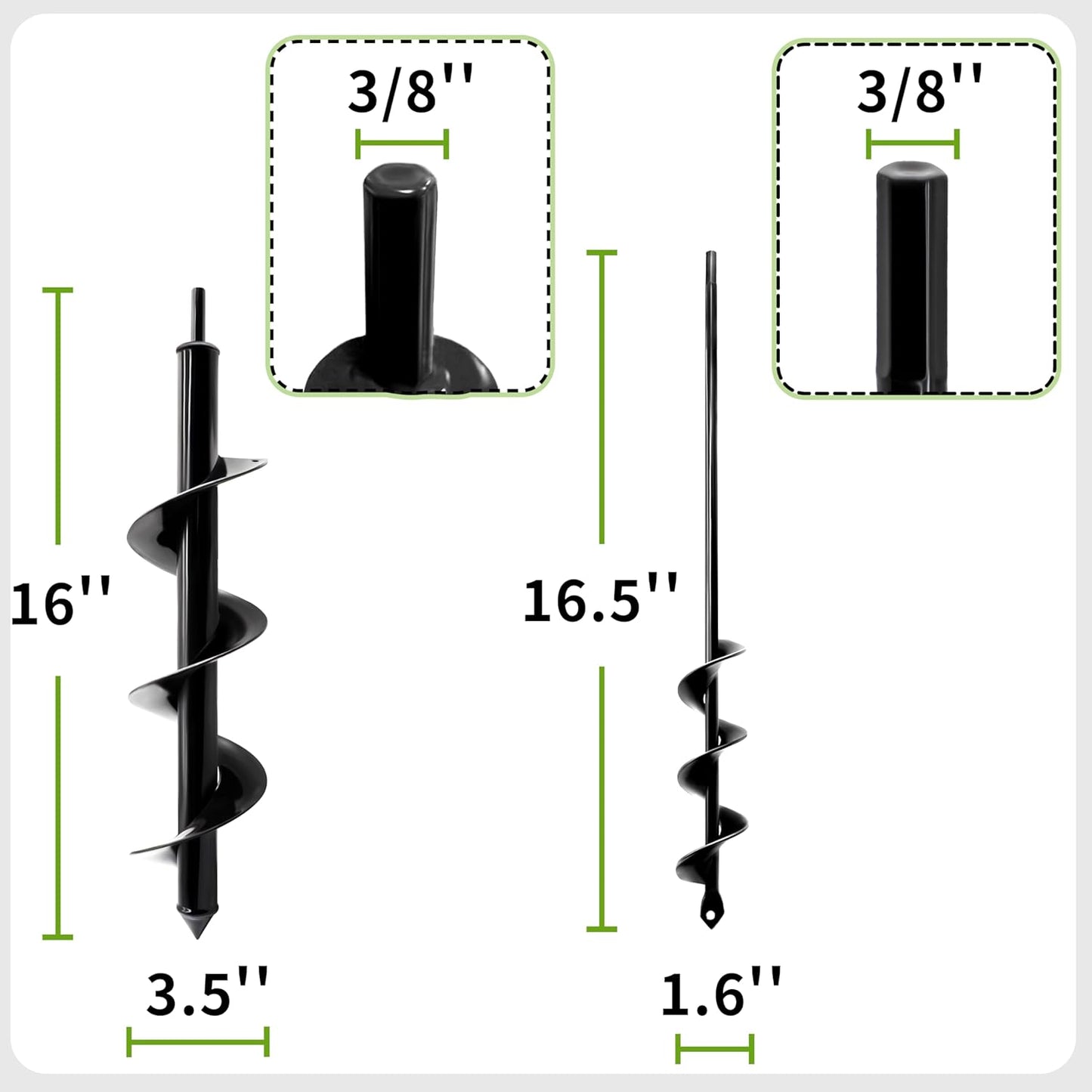 Auger Drill Bit for Planting – 3.5" x 16" and 1.6" x 16.5" Garden Auger Drill Bit for Cordless Drill,Efficient Planting Auger for Bulbs,Flowers,and Vegetables