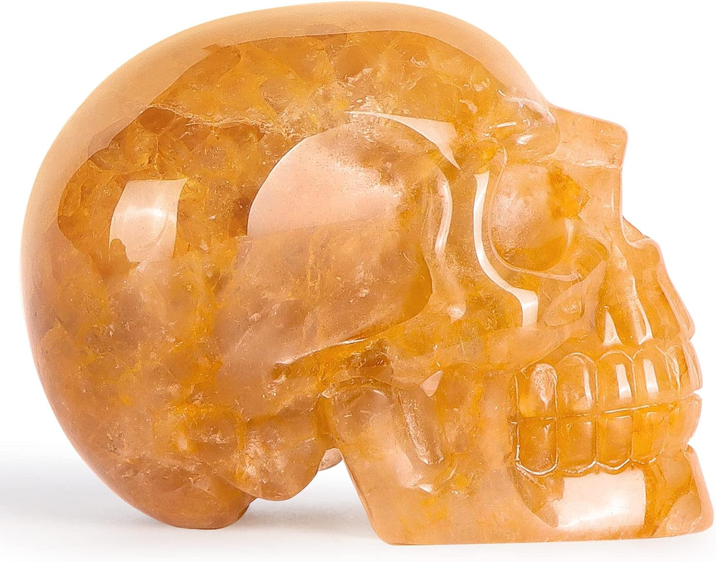 3.0" Citrine Crystal Skull Figurine Healing Stones Carved Sugar Skull Head Sculpture Decor Day of The Dead Statue Ornaments Decorations