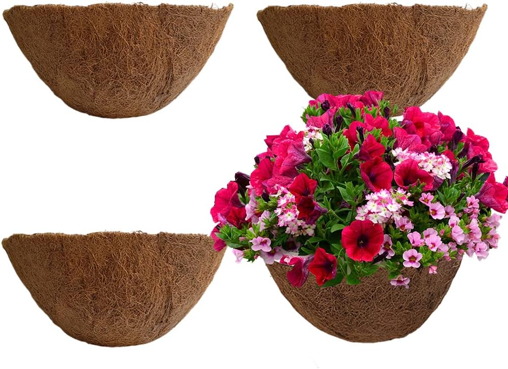 4PCS Coco Liner for Hanging Basket 20 Inch Round 100% Natural Planter Liner Replacement Plant Basket Liners Coco Fiber Liner for Garden Planters Coconut Coir Liner Flower Pot for Hanging Basket