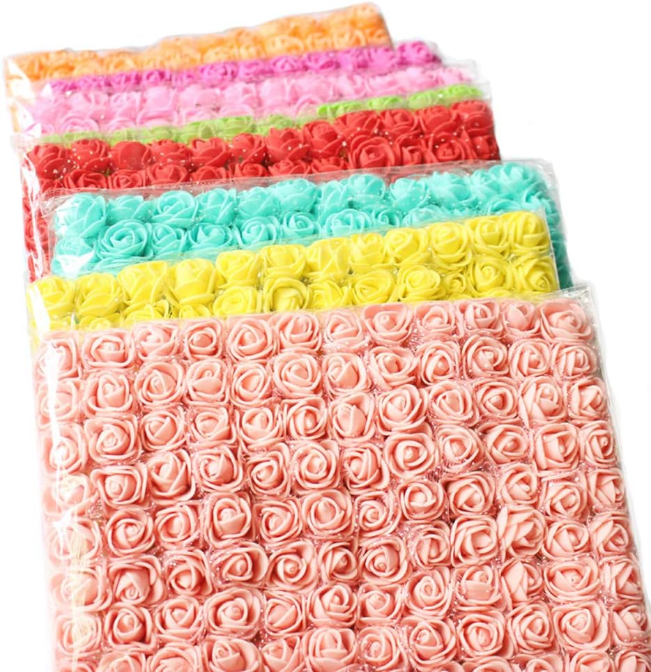 Foam Rose Fake Flowers for Crafts 144 pcs 2 cm Mini Wreaths Artificial Flower Bouquet Multicolor Rose Flower Wedding Scrapbooking Decoration Rose Fake Flower(Orange)
