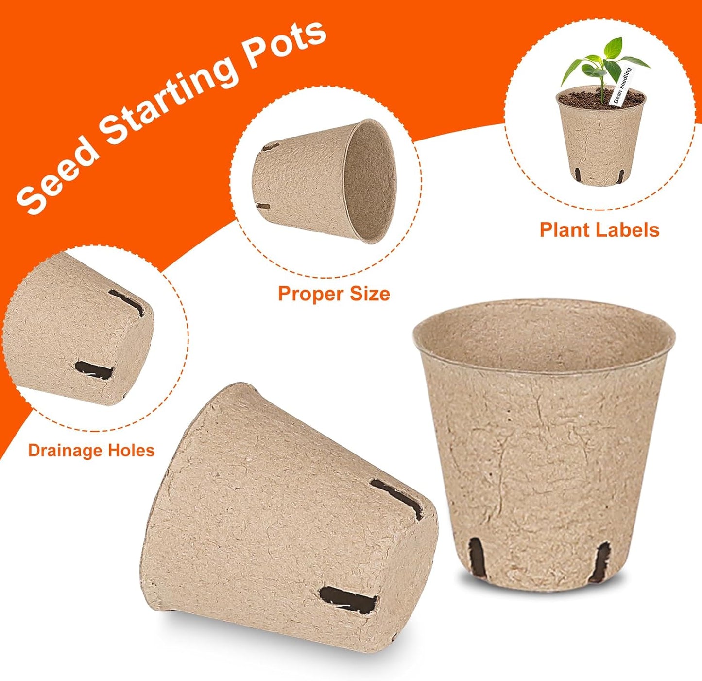 60 Packs 3.15 Inch Peat Pots,Biodegradable Pots for Seedlings with Drainage Holes, Garden Germination Nursery Pots with 50Pcs Plant Labels