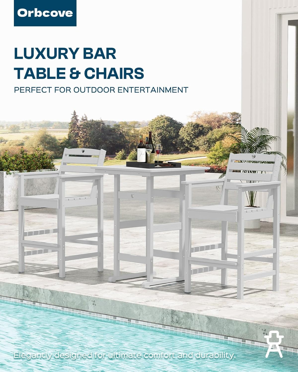 Adirondack Outdoor Bar Table, Durable HDPE Composite, Weather Resistant, Easy to Clean, Perfect for Backyard and Poolside Use, White