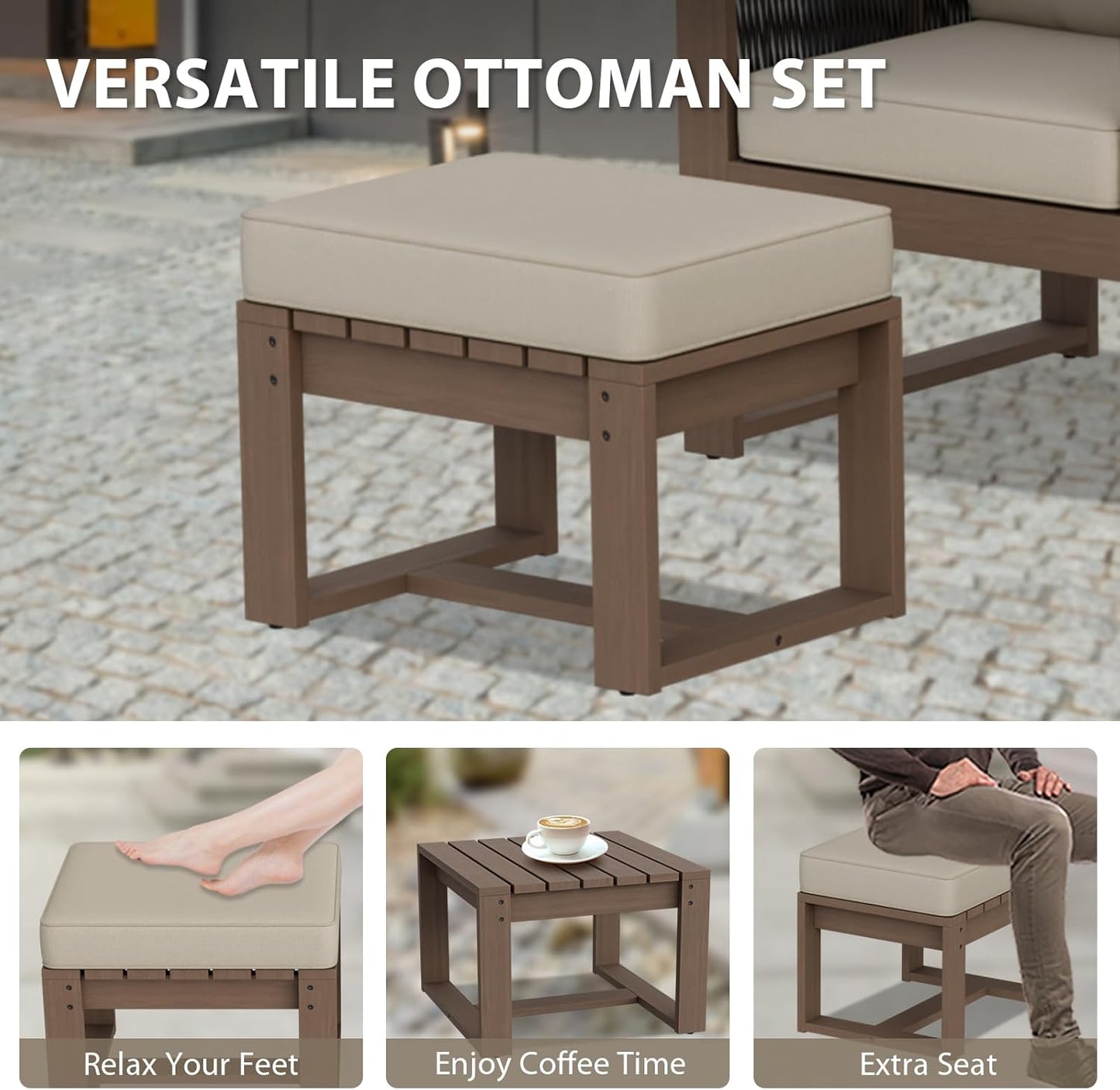 EAGLE PEAK Natural Wood Outdoor Patio Furniture, Cedar Furniture, Conversation Set, Outdoor Seating for Deck Patio Porch, Sofa 4 Chairs 2 Ottomans & Coffee Table, 8 Pieces, Brown/Beige