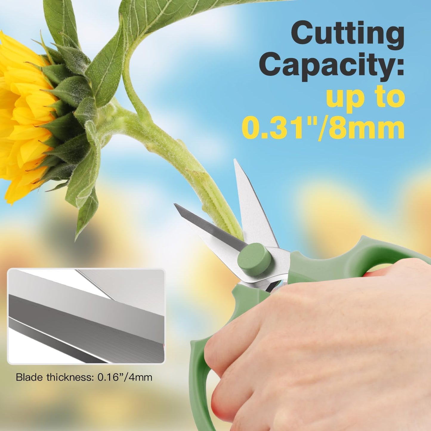 Flower Scissors, Strong Floral Shears,3PCS Premium Steel Garden Pruning Shears Floral Fruits Leaf Scissors Hand Pruner Snip Trimming Tool for Gardening Flower Arrangement, Green