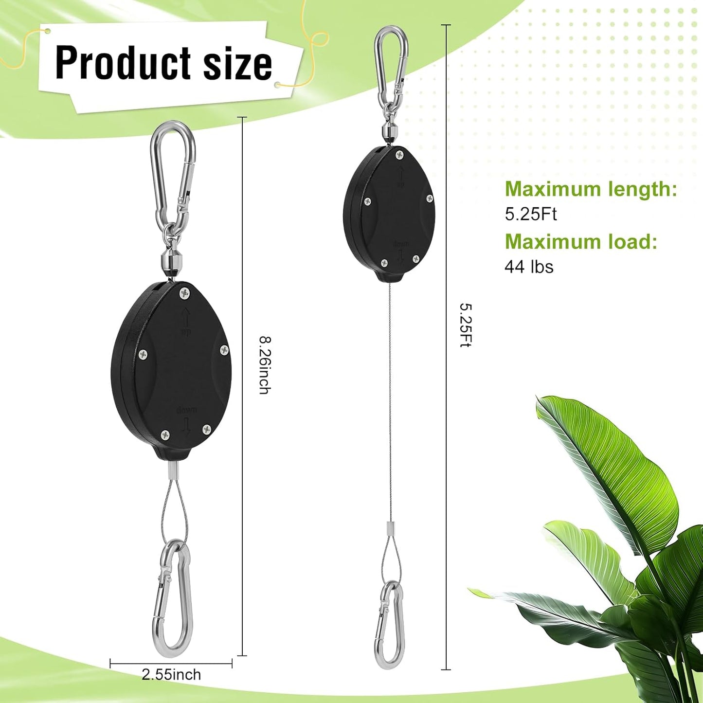 Plant Pulleys for Hanging Plants, Heavy Duty Retractable Hangers, 304 Stainless Steel Rope, Auto Plant Holder, Adjustable Climbing Hook for Garden Baskets Watering, or Bird Feeders (Black-6)