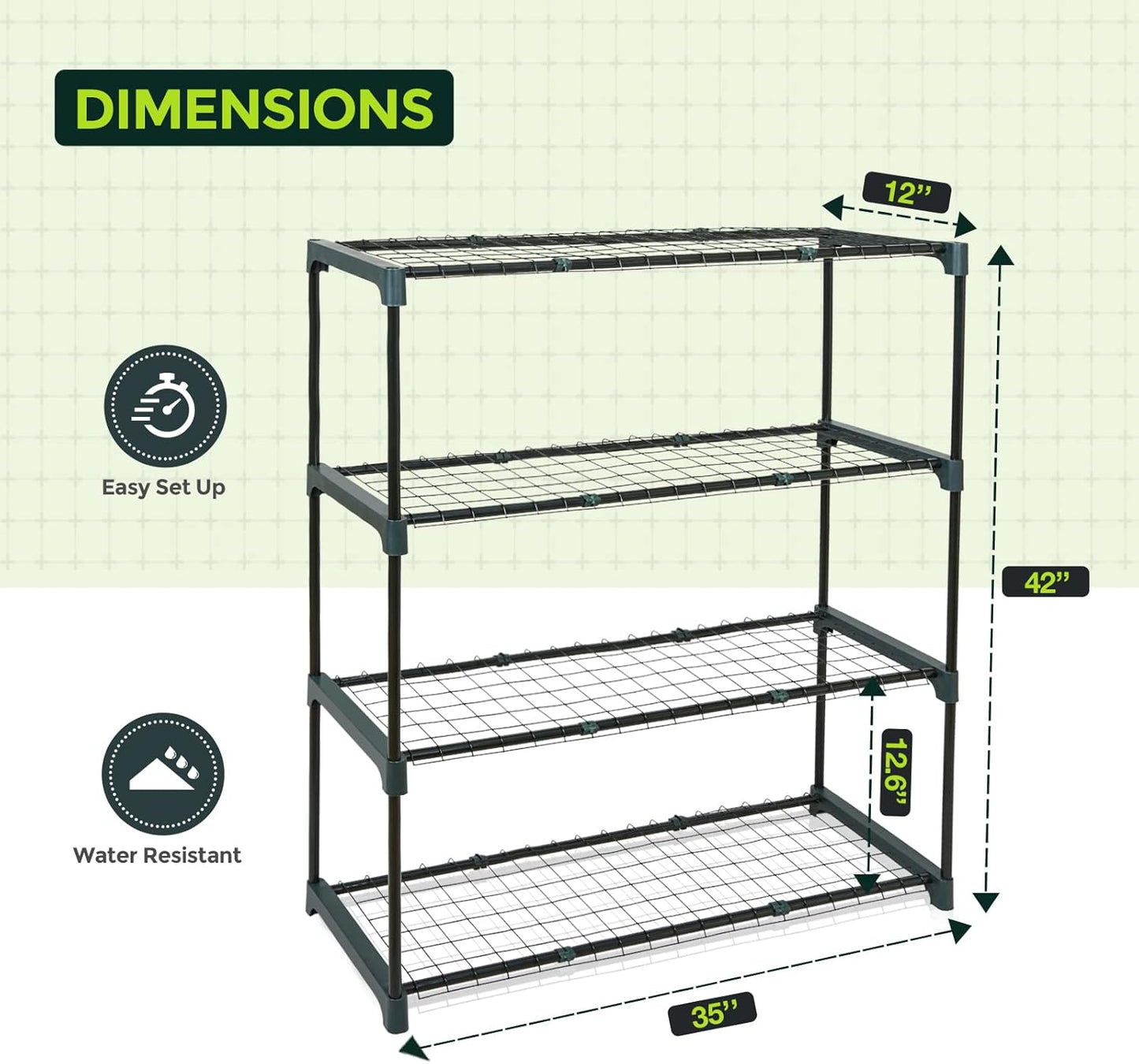 EAGLE PEAK Greenhouse Shelving Staging Double 4 Tier, Outdoor/Indoor Plant Shelves, 35"x12"x42", Green