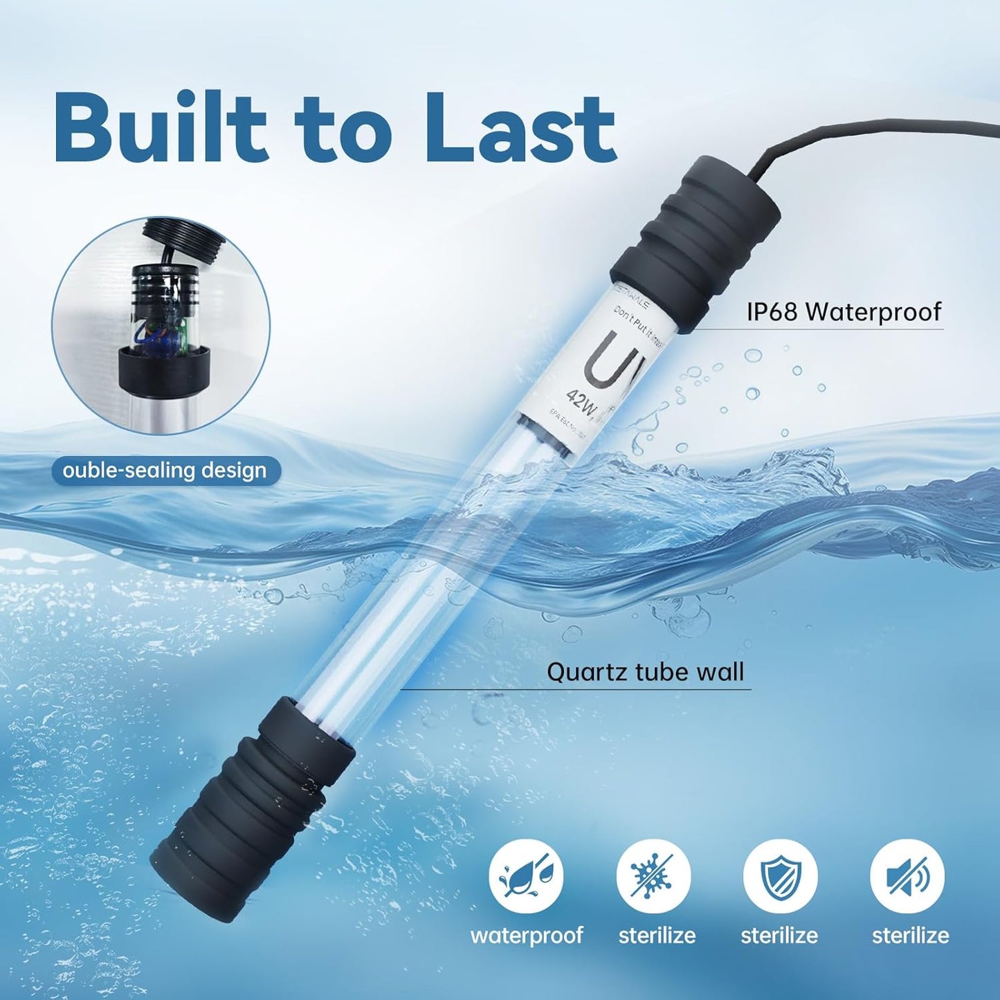 Pond UV Light for Fish Tank UV Pond Water Clarifier for 100-2000 Gallon UV Pond Filter for Koi Pond Swimming Pool Spa Large Fish Tank UV Light Aquarium for Outdoor Pond Algae Control（32W）