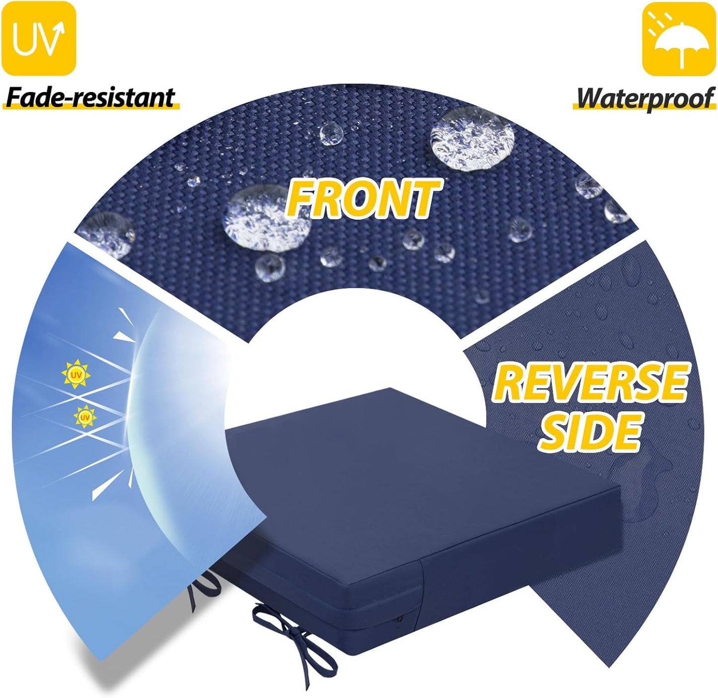 AAAAAcessories Outdoor Seat Cushions for Chairs, Waterproof, Fade-Resistant Patio Furniture Replacement Cushions, 21" x 21" x 4", Set of 2, Navy Blue