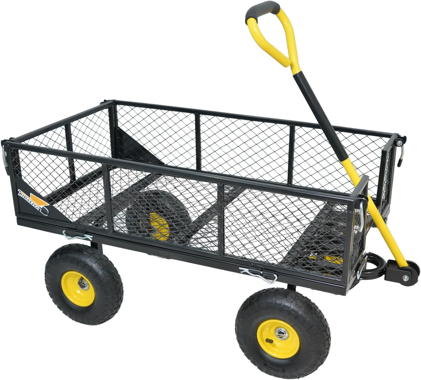 900 lbs Steel Garden Cart, Heavy Duty Yard Utility Wagon with 10" Pneumatic Tires, Removable Mesh Sides and 180° Rotating Anti-Slip Handle