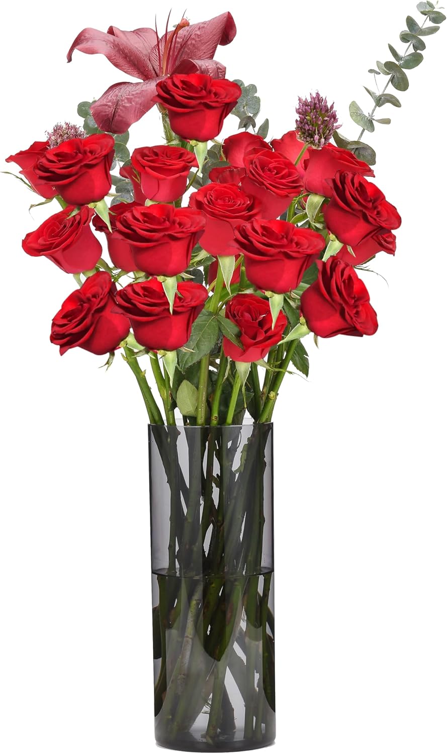 Flower Vase, Non-breakable Vases, 4" W x 10" H, Acrylic Grey Vase, Aesthetic Room Decor Cylindrical Modern Flower Vases for Table Centerpiece, Home Decor, Women Floral Arrangement Gift