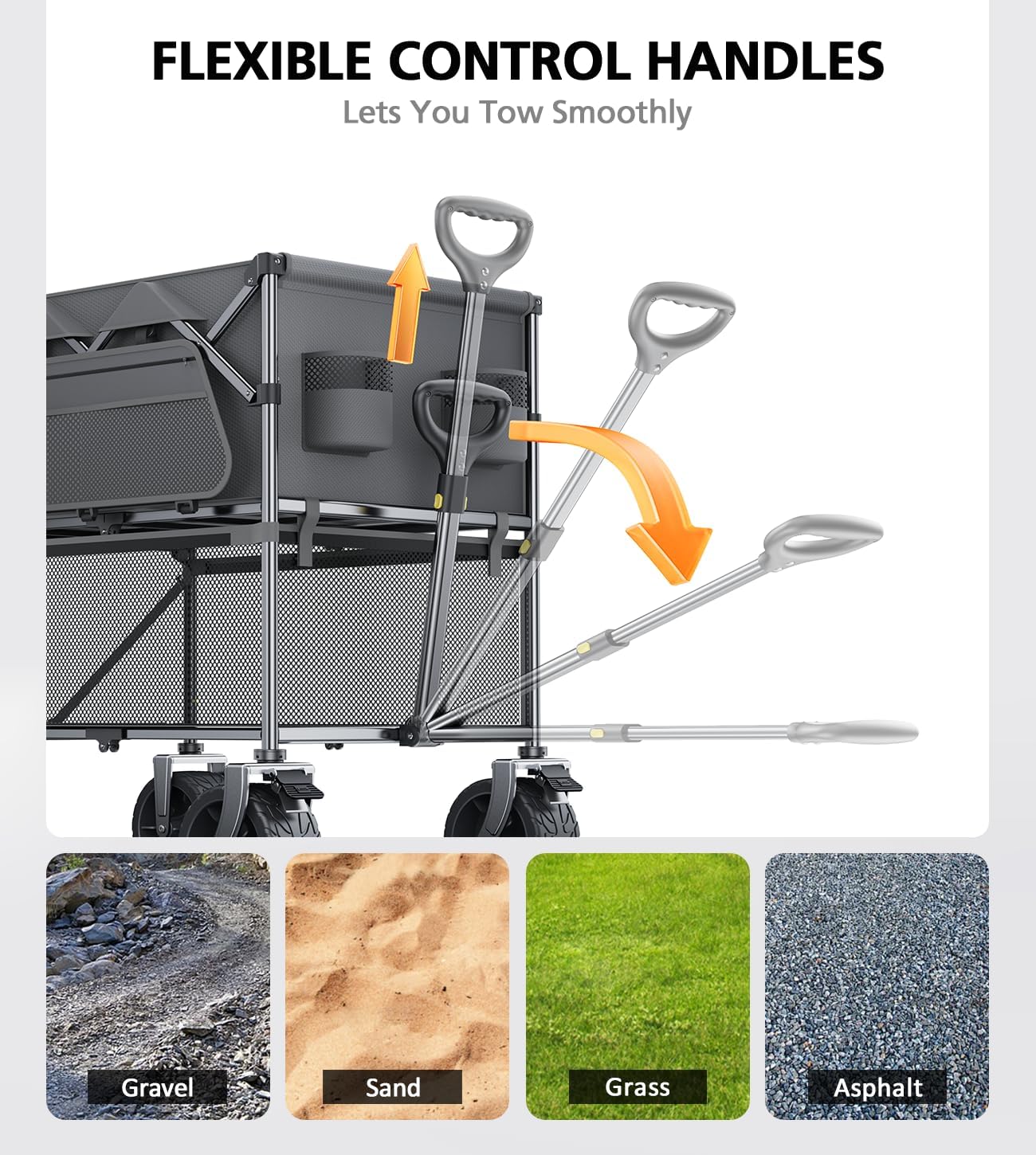 Double Decker Wagon, 480Lbs Capacity, Big Wheels & Side Pocket, Folding Wagon for Shopping, Garden, Camping, Fish - Grey