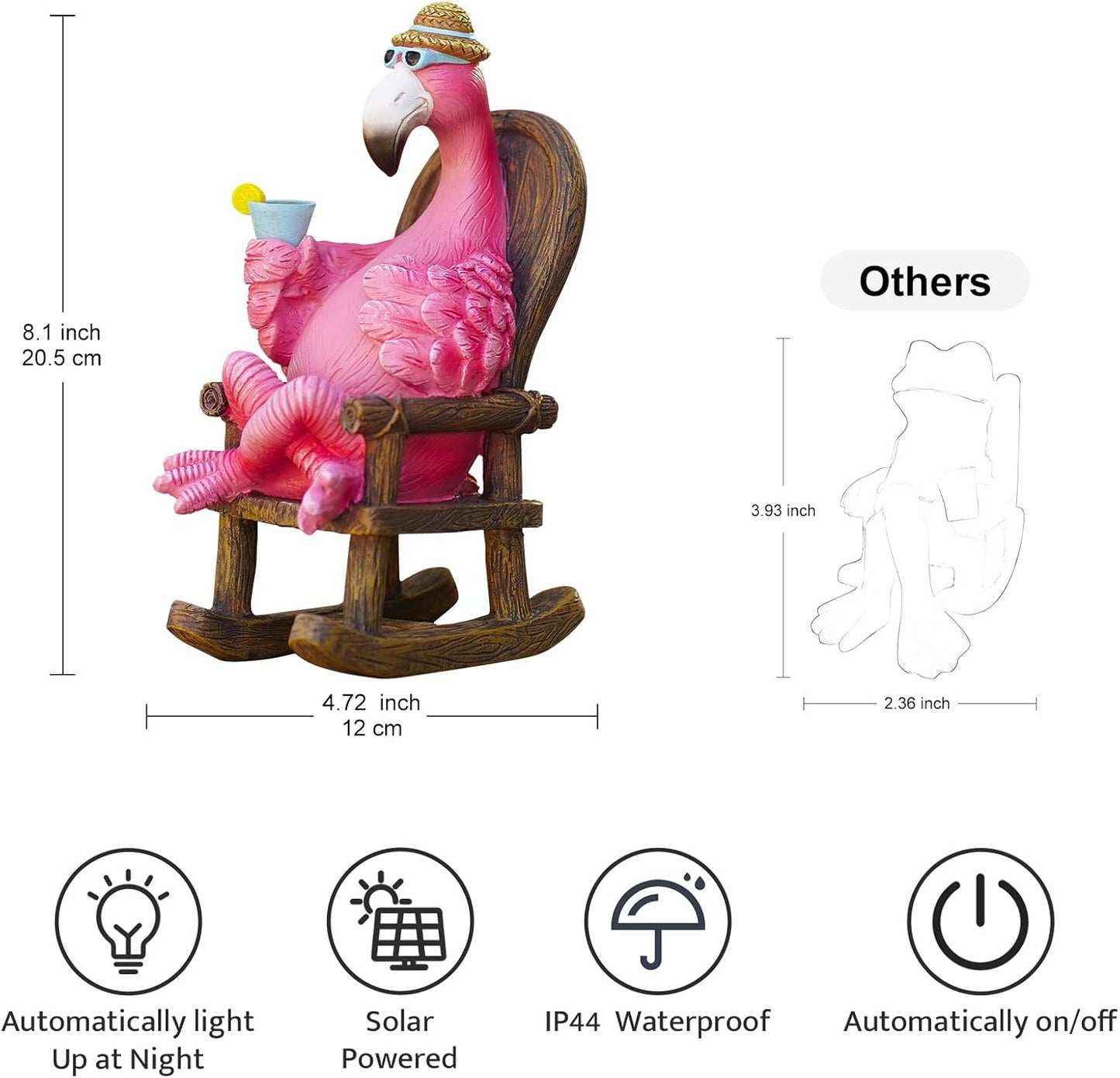 Solar Flamingo Statue for Outdoor Garden Decor - Resin Flamingo Fairy Garden Decor - Suitable for Home Desk Garden Lawn Patio Porch Decor, Unique Gifts for Mom Grandma (8.1 inch)